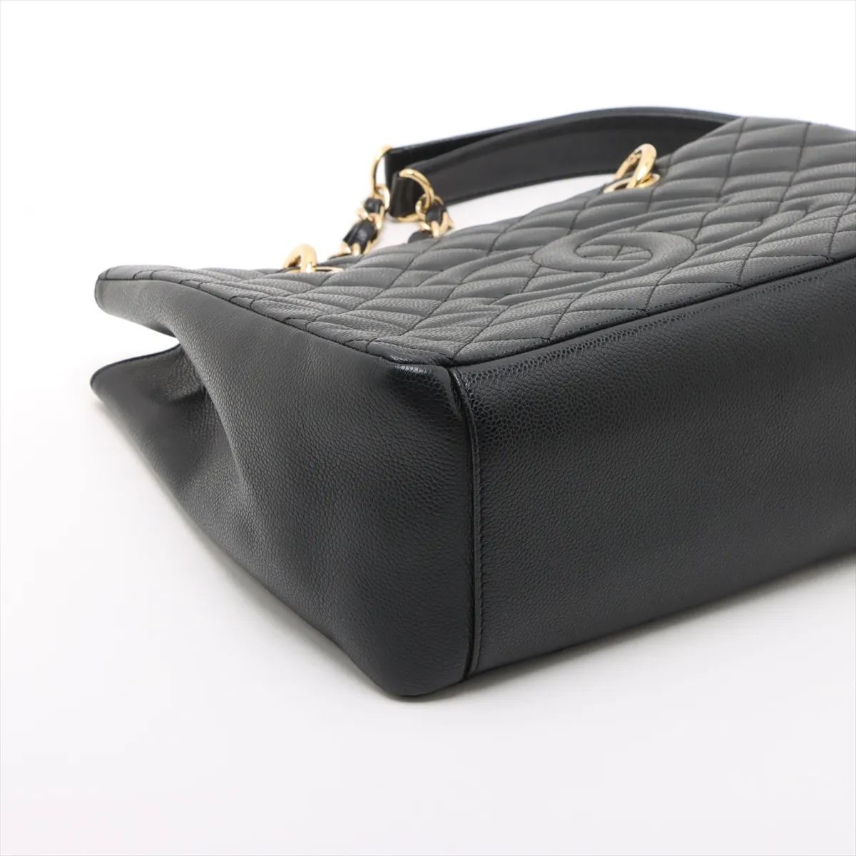 GST Caviar Skin Chain Tote Bag, Black with Gold Hardware, 16092344, Serial Number 16 — view 4
