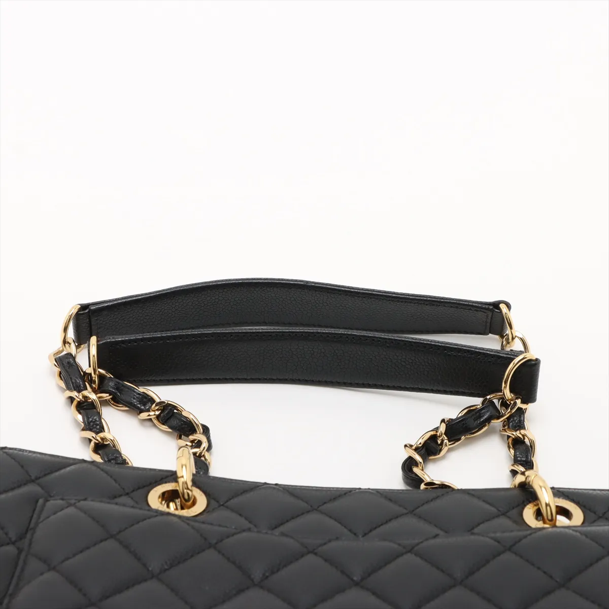 GST Caviar Skin Chain Tote Bag, Black with Gold Hardware, 16092344, Serial Number 16 — view 6