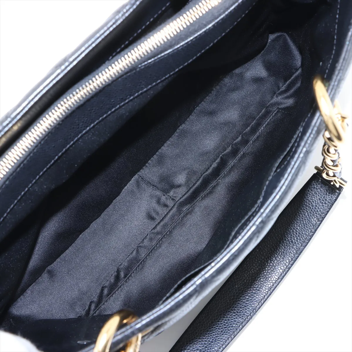 GST Caviar Skin Chain Tote Bag, Black with Gold Hardware, 16092344, Serial Number 16 — view 7