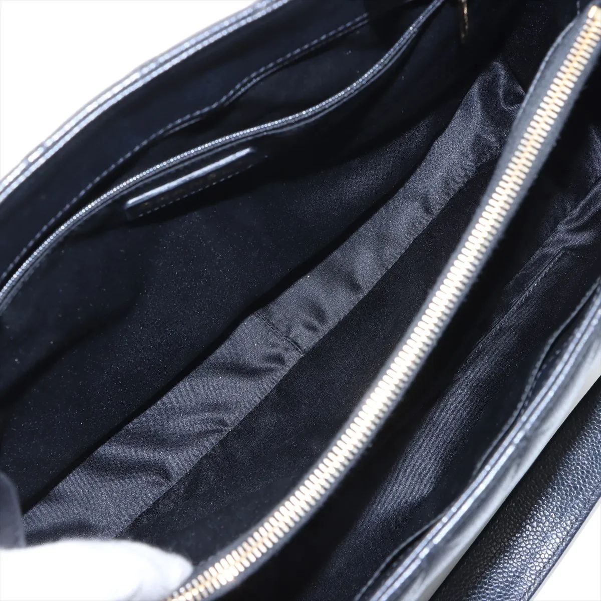 GST Caviar Skin Chain Tote Bag, Black with Gold Hardware, 16092344, Serial Number 16 — view 8