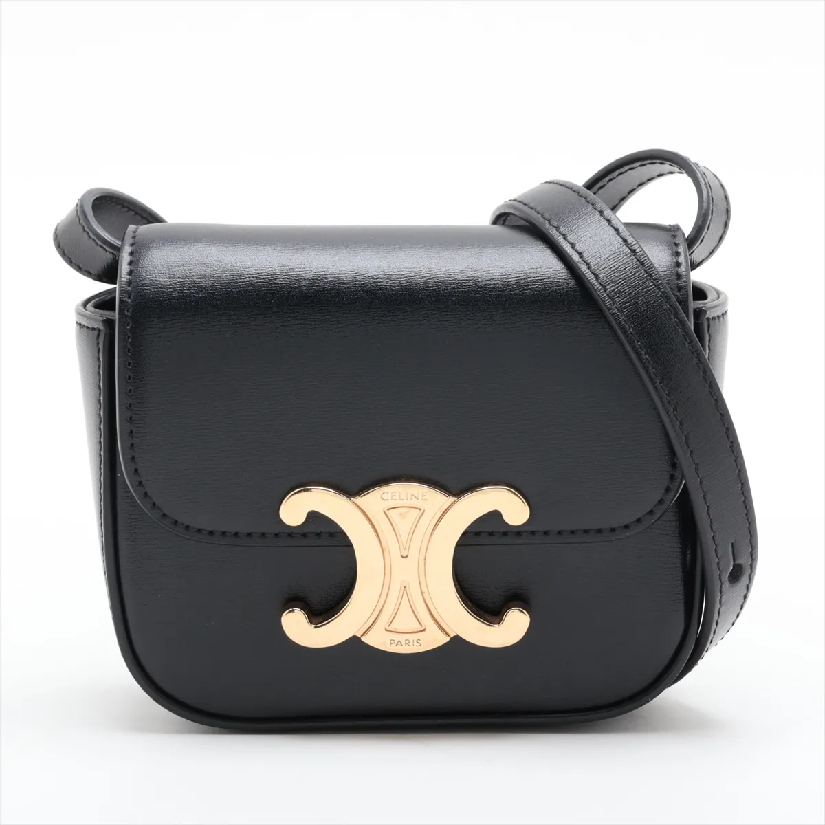 Triomphe Mini Claude Leather Shoulder Bag, Black