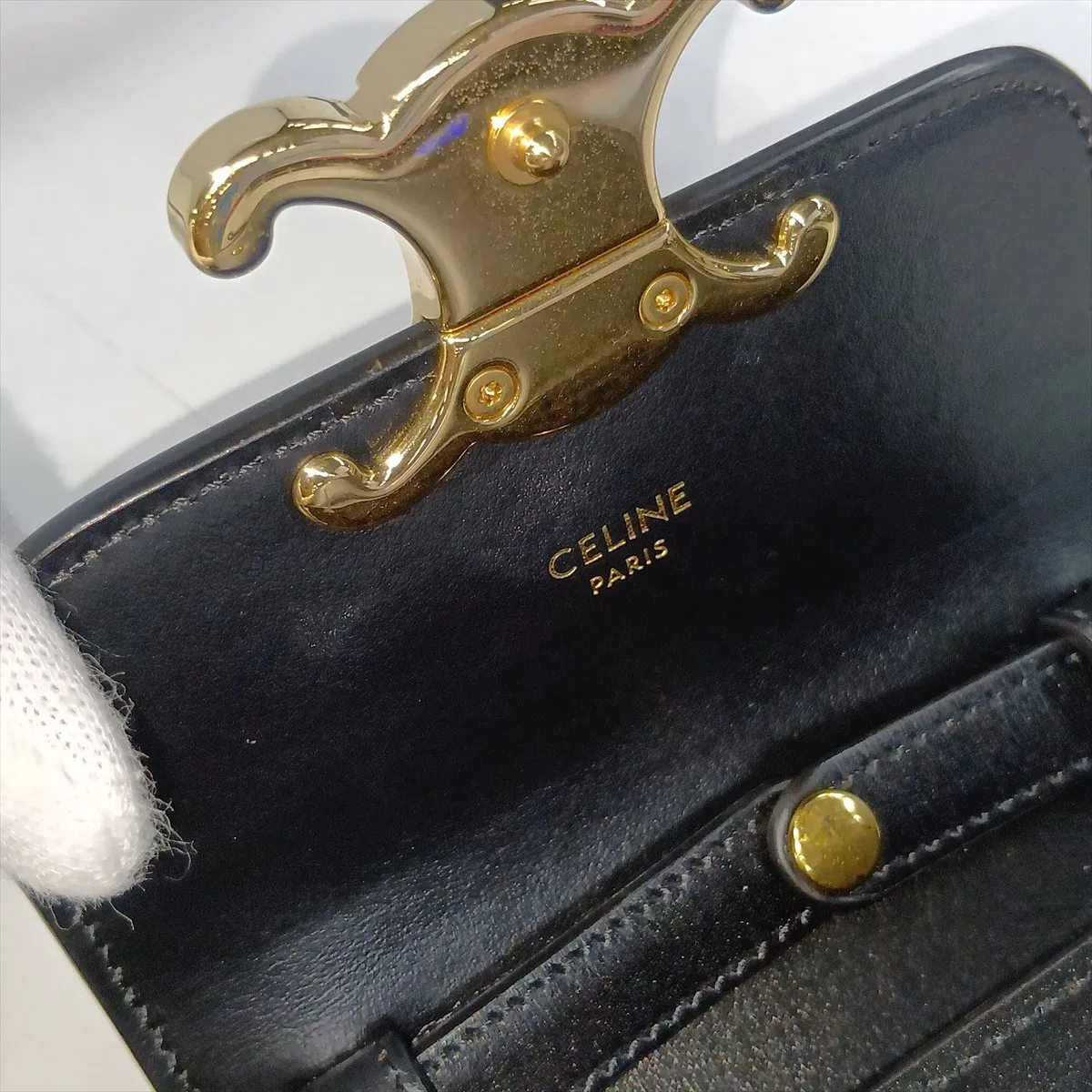 Triomphe Mini Claude Leather Shoulder Bag, Black — view 13
