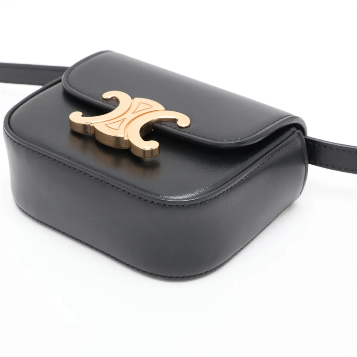 Triomphe Mini Claude Leather Shoulder Bag, Black — view 3