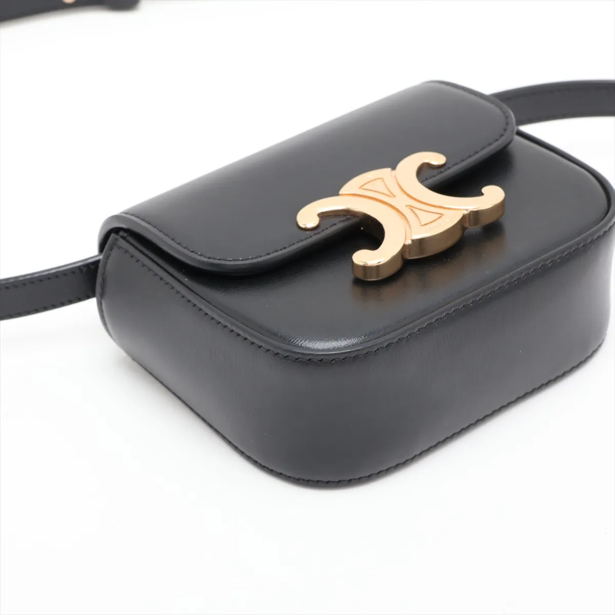 Triomphe Mini Claude Leather Shoulder Bag, Black — view 4