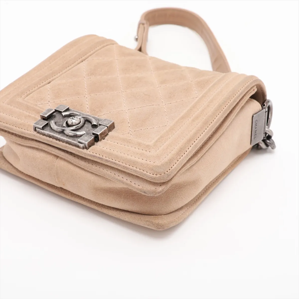 Boy Chanel Suede Chain Shoulder Bag, Beige, Gunmetal Hardware, Item No. 18492109, Series No. 18 — view 3