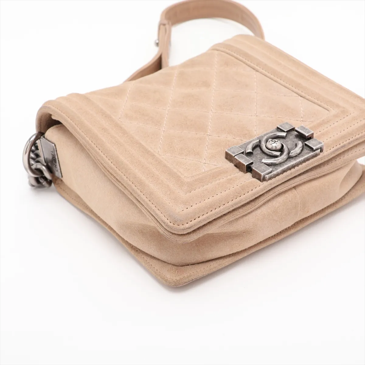 Boy Chanel Suede Chain Shoulder Bag, Beige, Gunmetal Hardware, Item No. 18492109, Series No. 18 — view 4