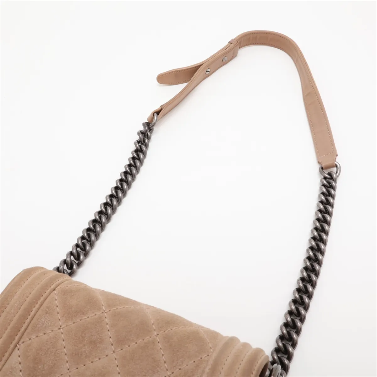 Boy Chanel Suede Chain Shoulder Bag, Beige, Gunmetal Hardware, Item No. 18492109, Series No. 18 — view 5