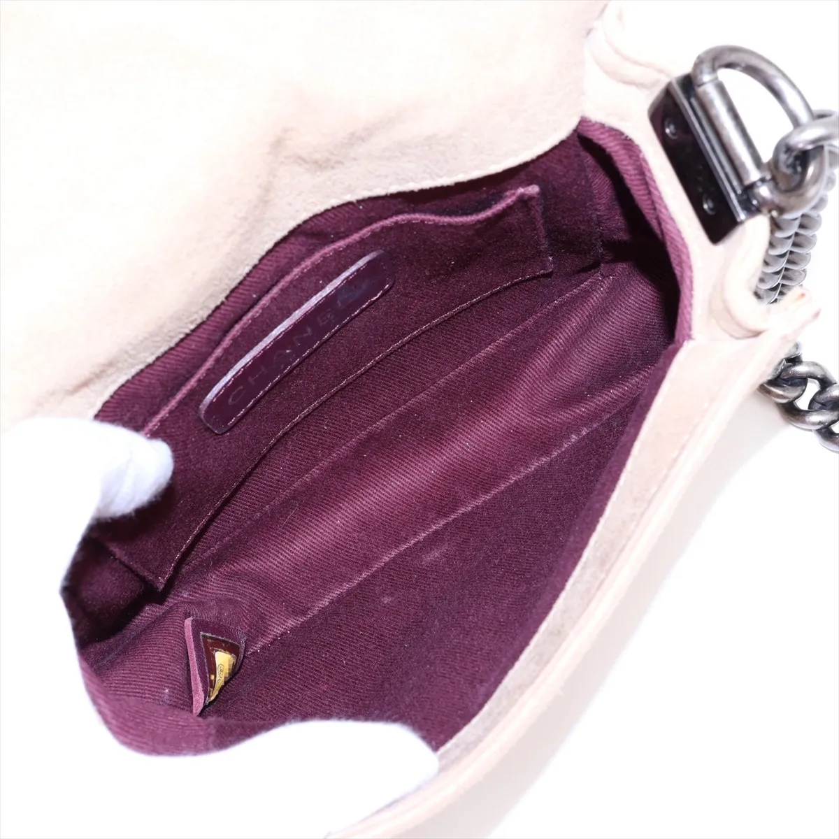 Boy Chanel Suede Chain Shoulder Bag, Beige, Gunmetal Hardware, Item No. 18492109, Series No. 18 — view 6