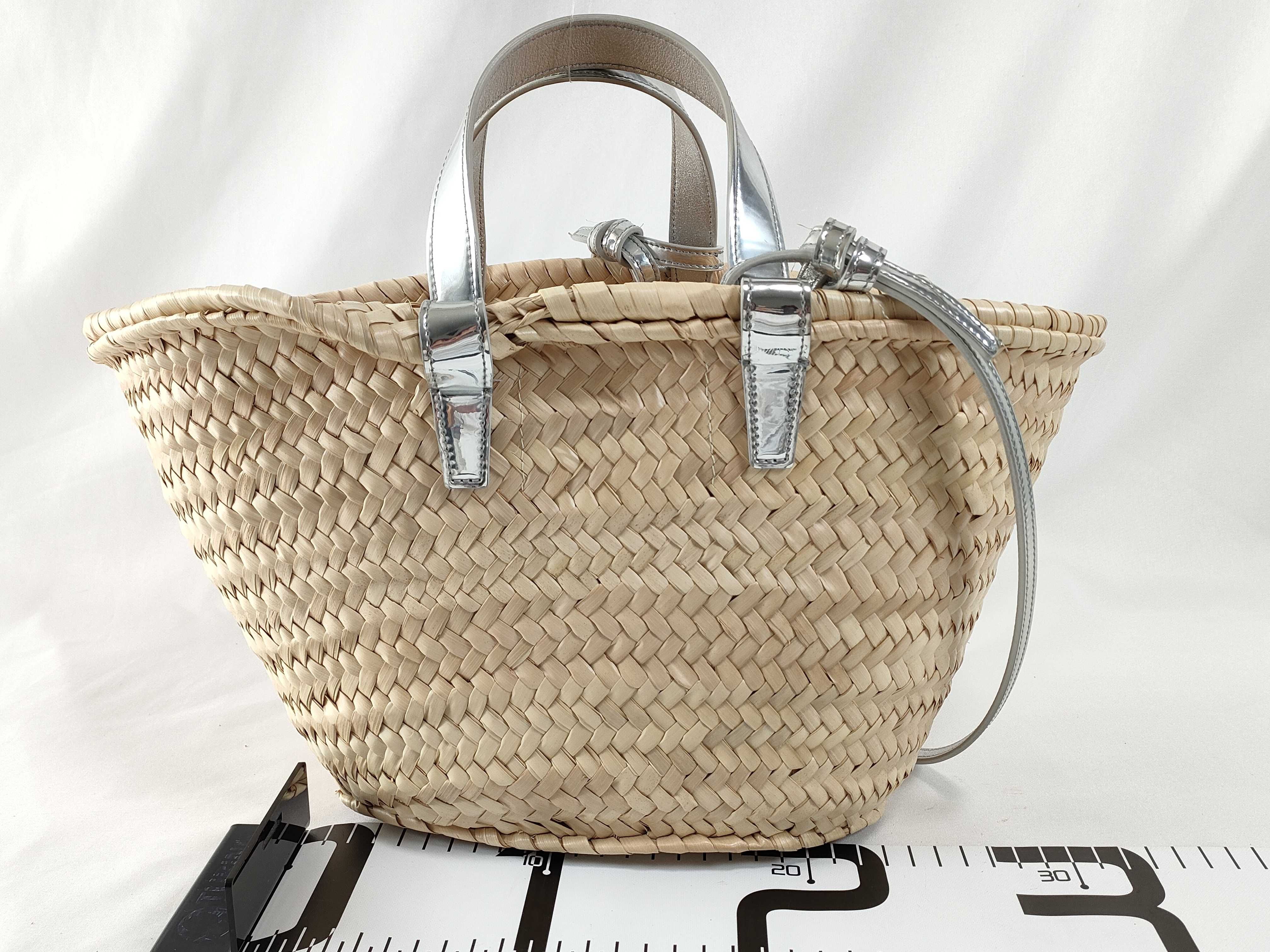 Triomphe Panier Raffia x Leather Basket Bag Beige x Silver Handbag — view 2