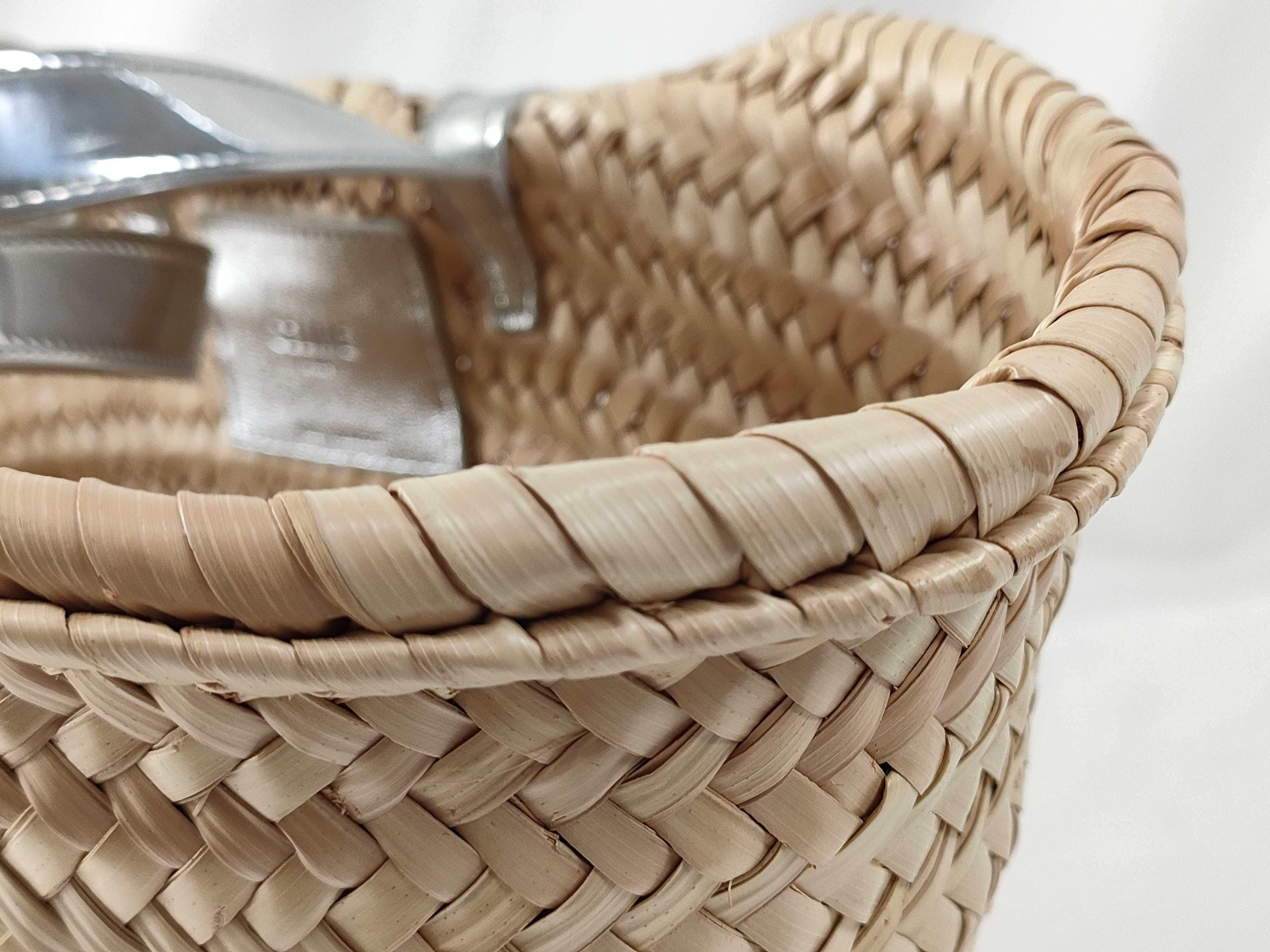 Triomphe Panier Raffia x Leather Basket Bag Beige x Silver Handbag — view 13