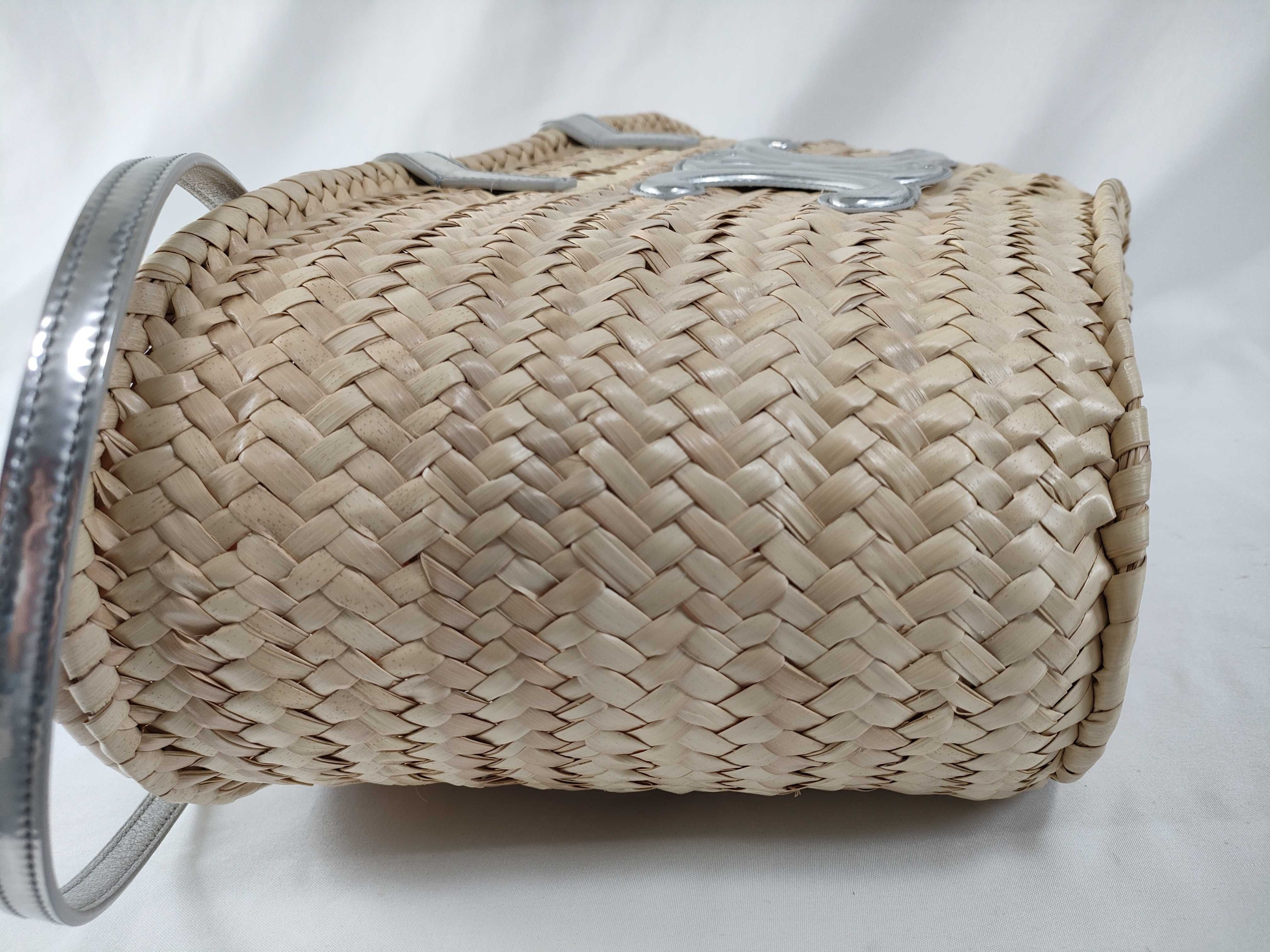 Triomphe Panier Raffia x Leather Basket Bag Beige x Silver Handbag — view 15