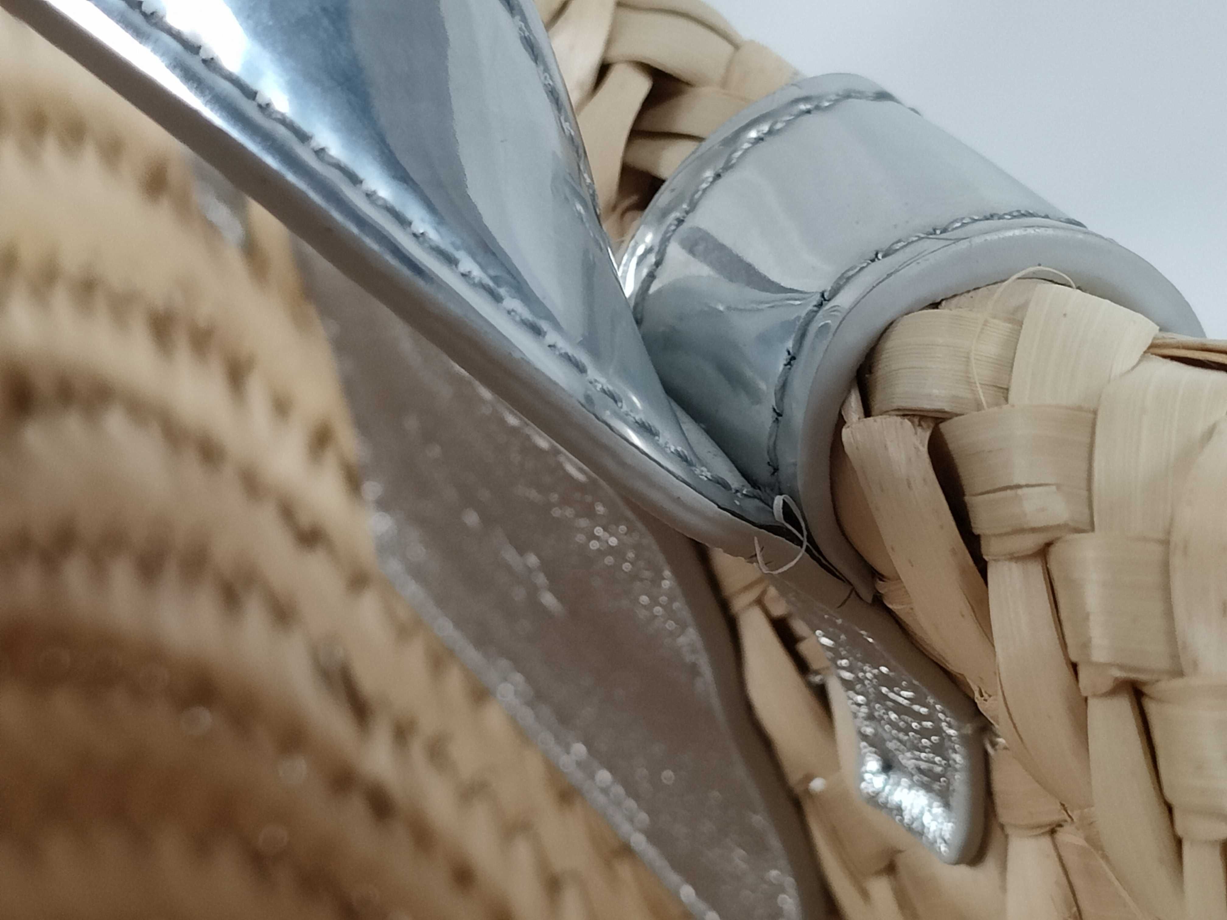 Triomphe Panier Raffia x Leather Basket Bag Beige x Silver Handbag — view 5