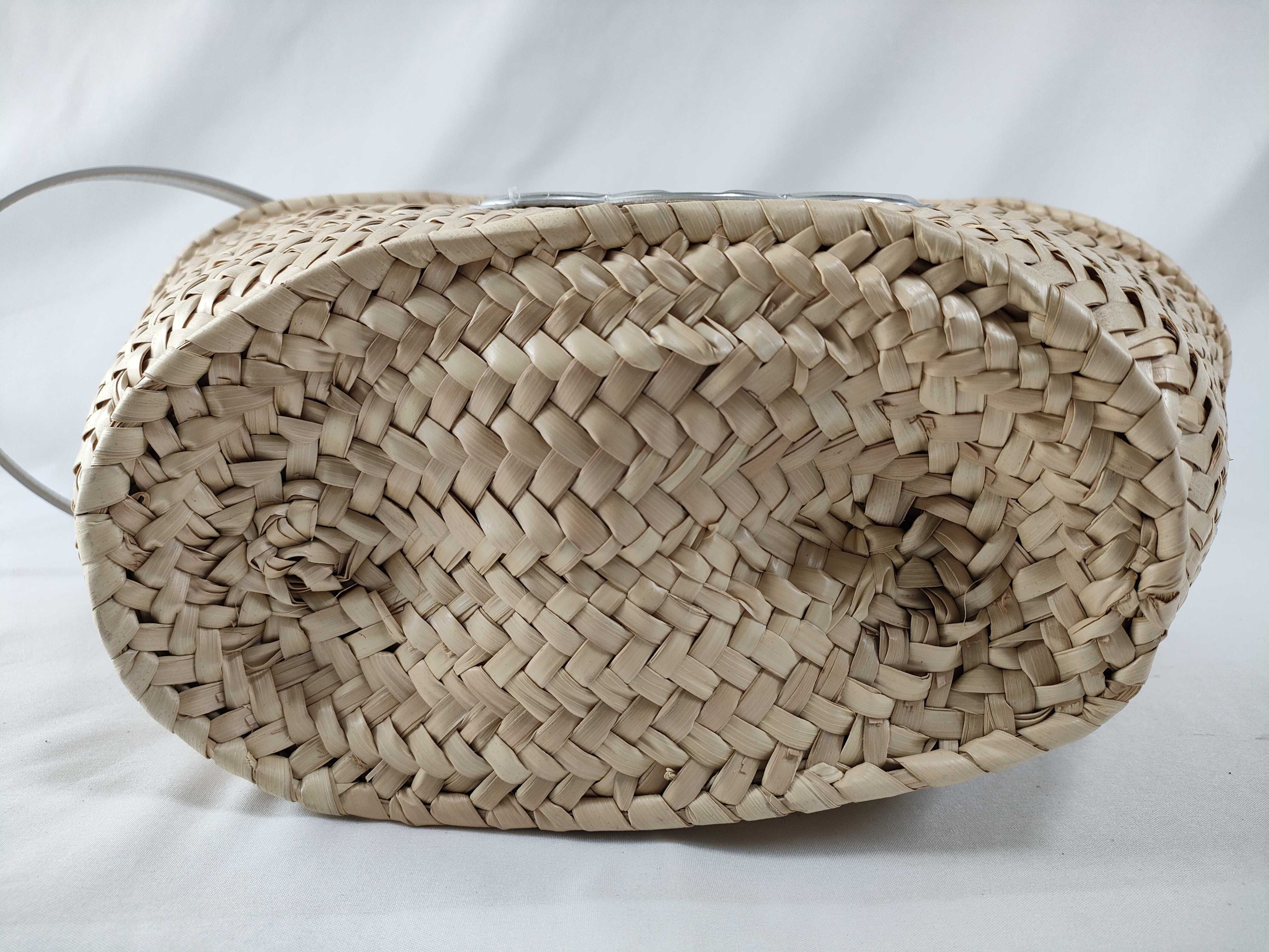 Triomphe Panier Raffia x Leather Basket Bag Beige x Silver Handbag — view 8