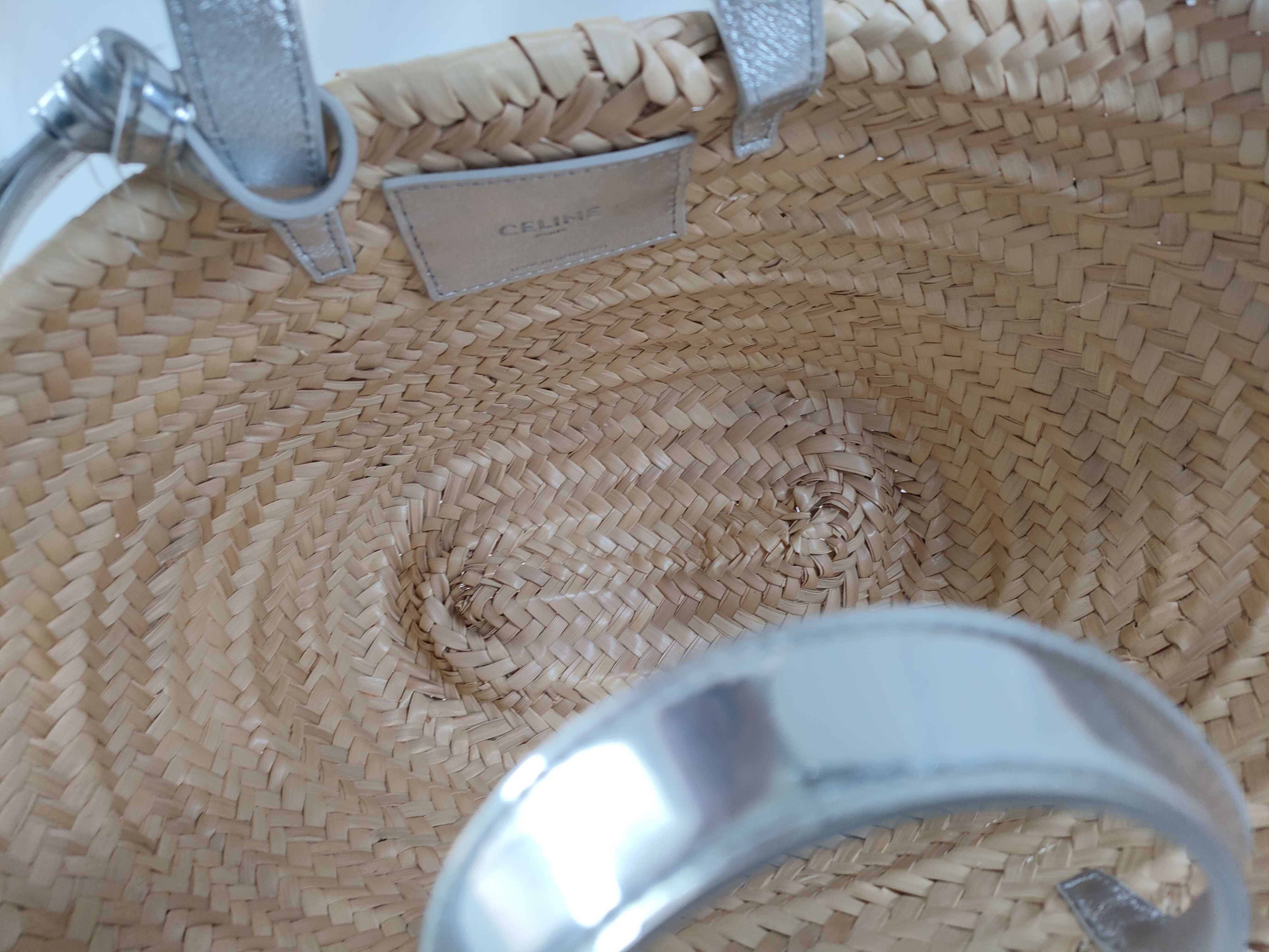 Triomphe Panier Raffia x Leather Basket Bag Beige x Silver Handbag — view 10