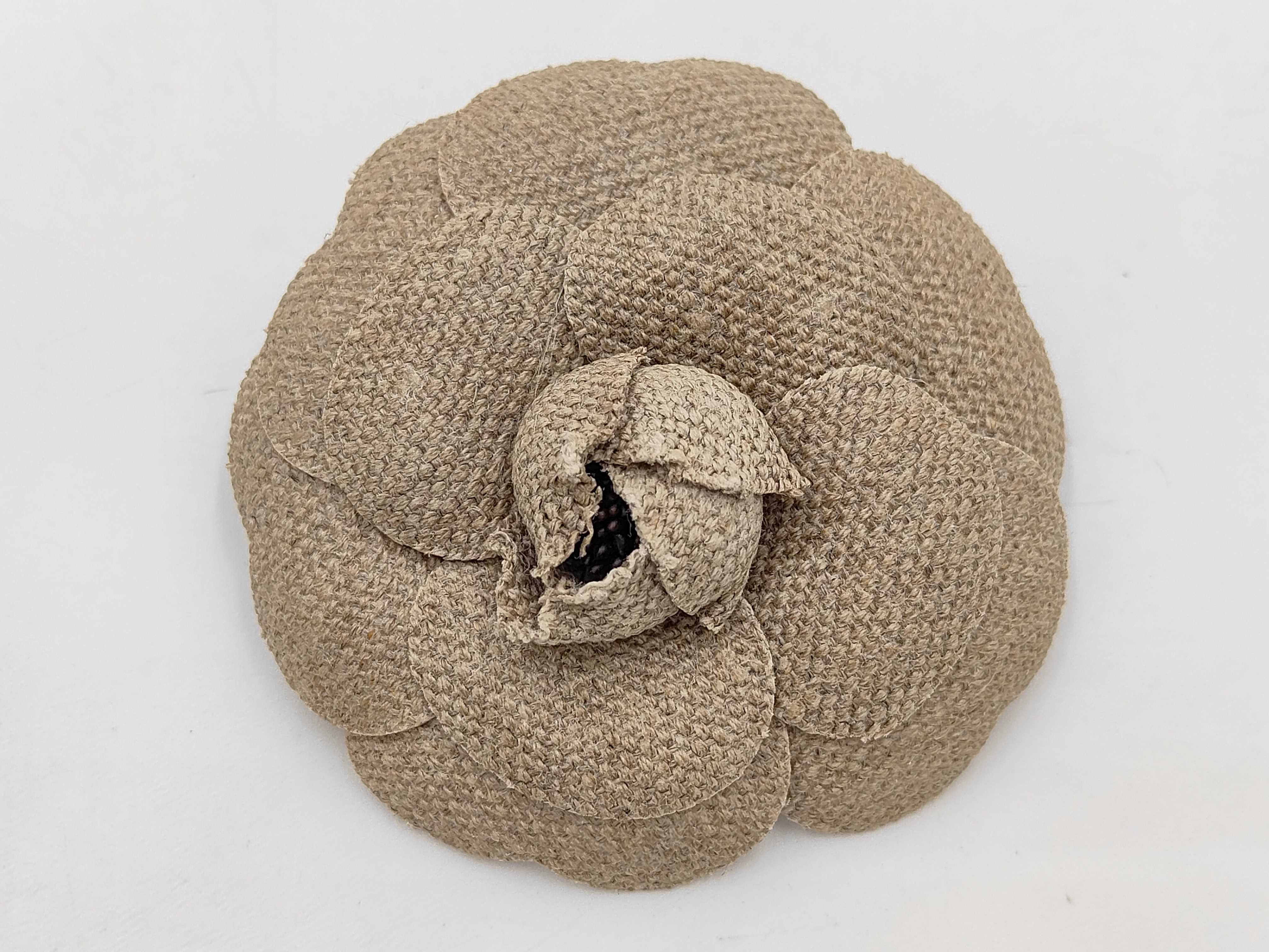 Camellia Brooch, Linen, Beige Brooch