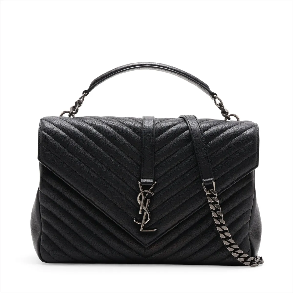 Leather 2-Way Handbag, Black, 487212