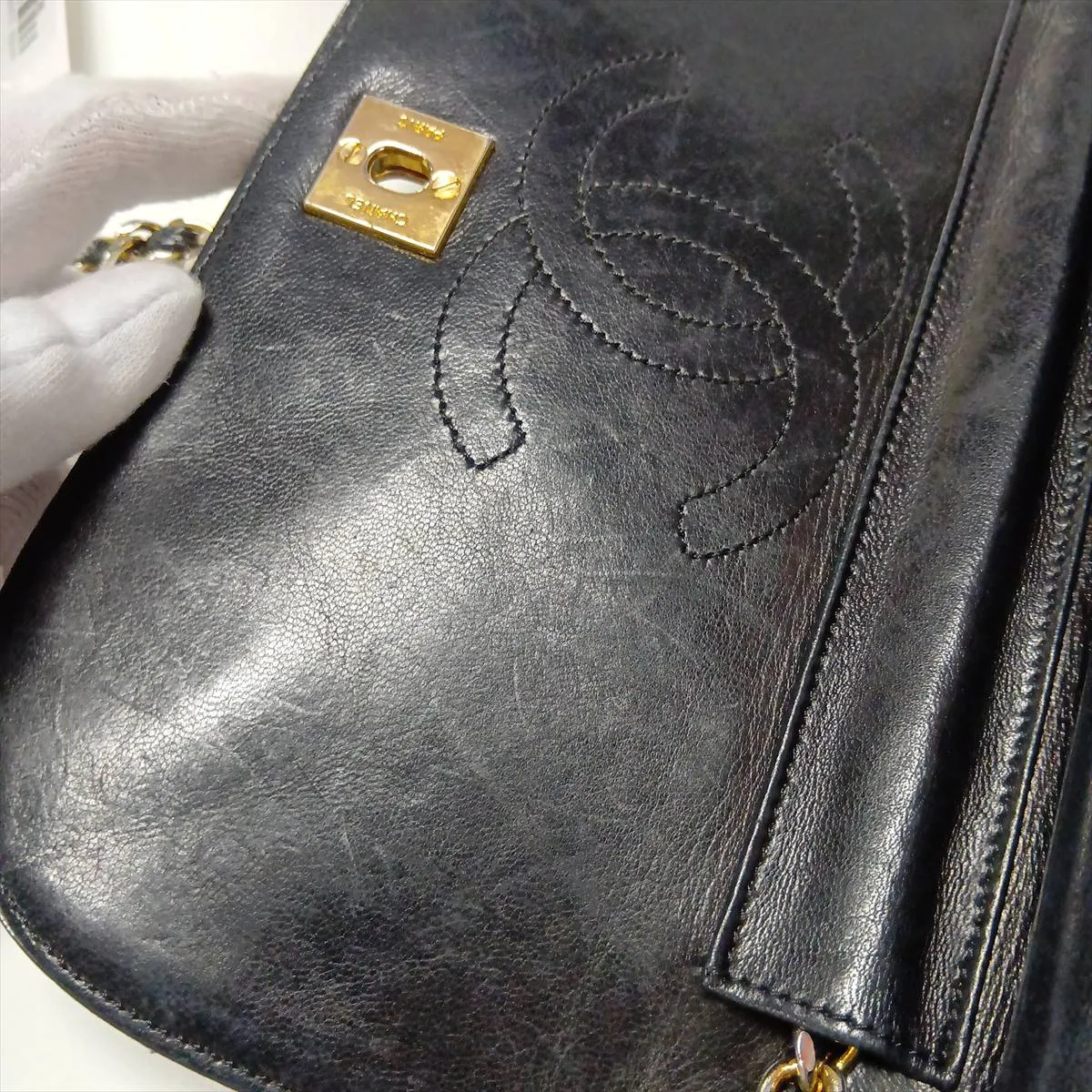 Matelassé Lambskin Chain Shoulder Bag, Black with Gold Hardware, 0379993 (Serial Number in the 0s) — view 12