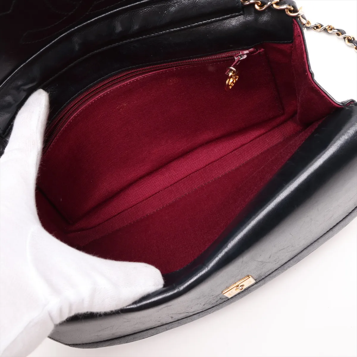 Matelassé Lambskin Chain Shoulder Bag, Black with Gold Hardware, 0379993 (Serial Number in the 0s) — view 7