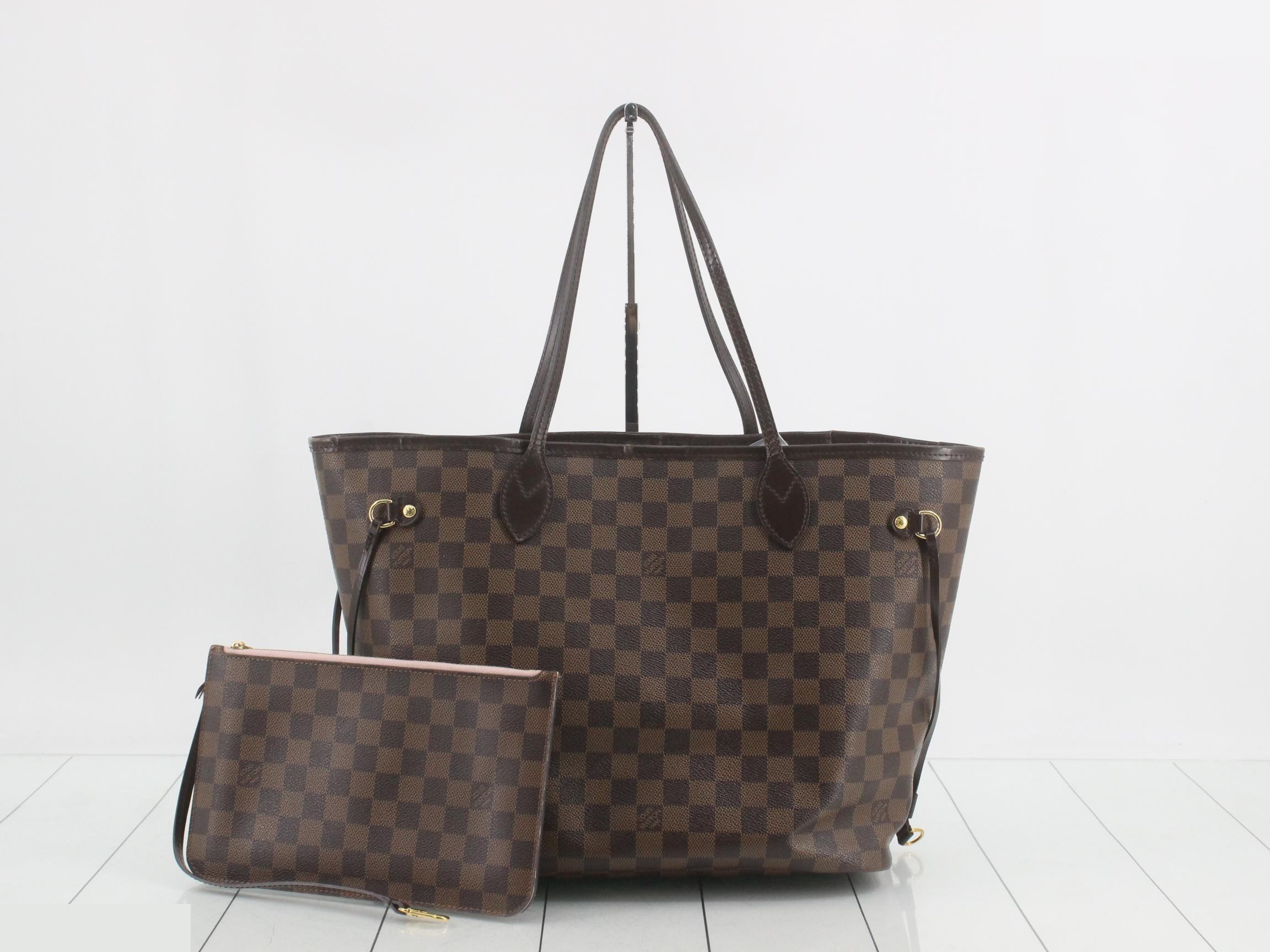 Neverfull MM Tote Bag with Pouch, Damier Ebene Brown