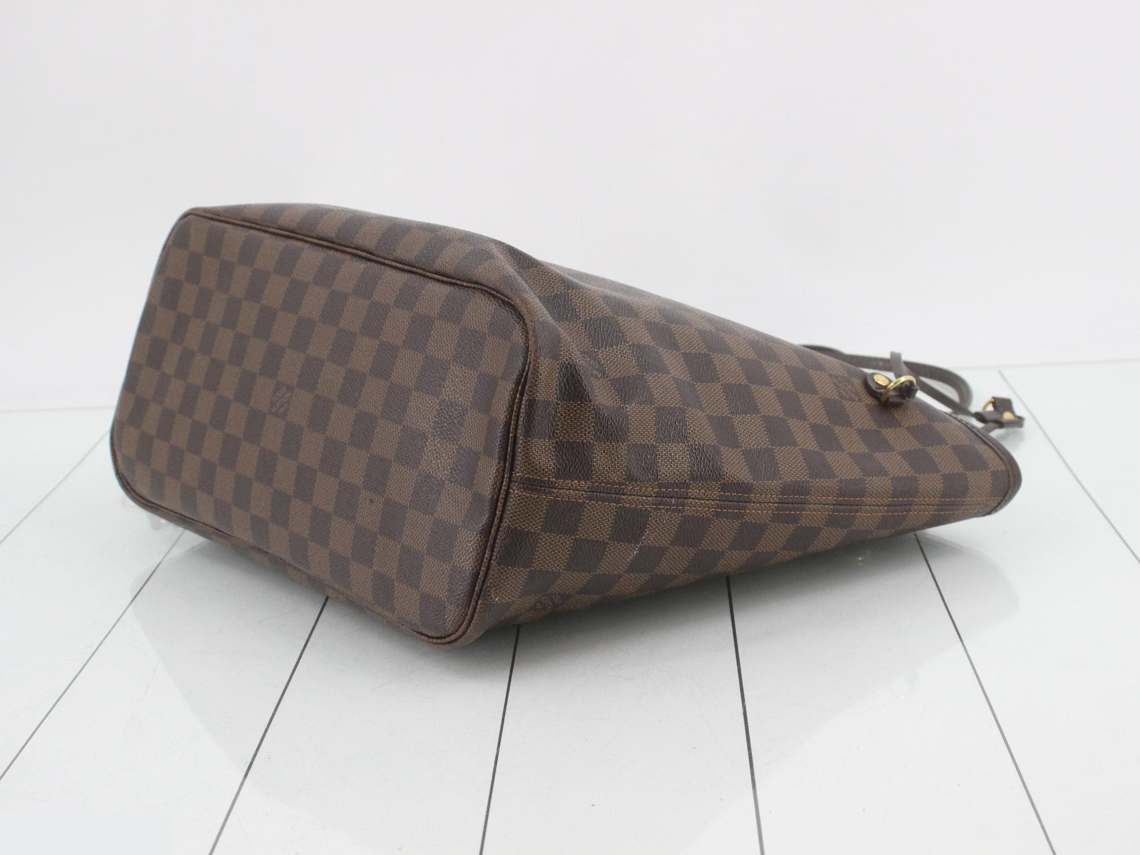 Neverfull MM Tote Bag with Pouch, Damier Ebene Brown — view 6