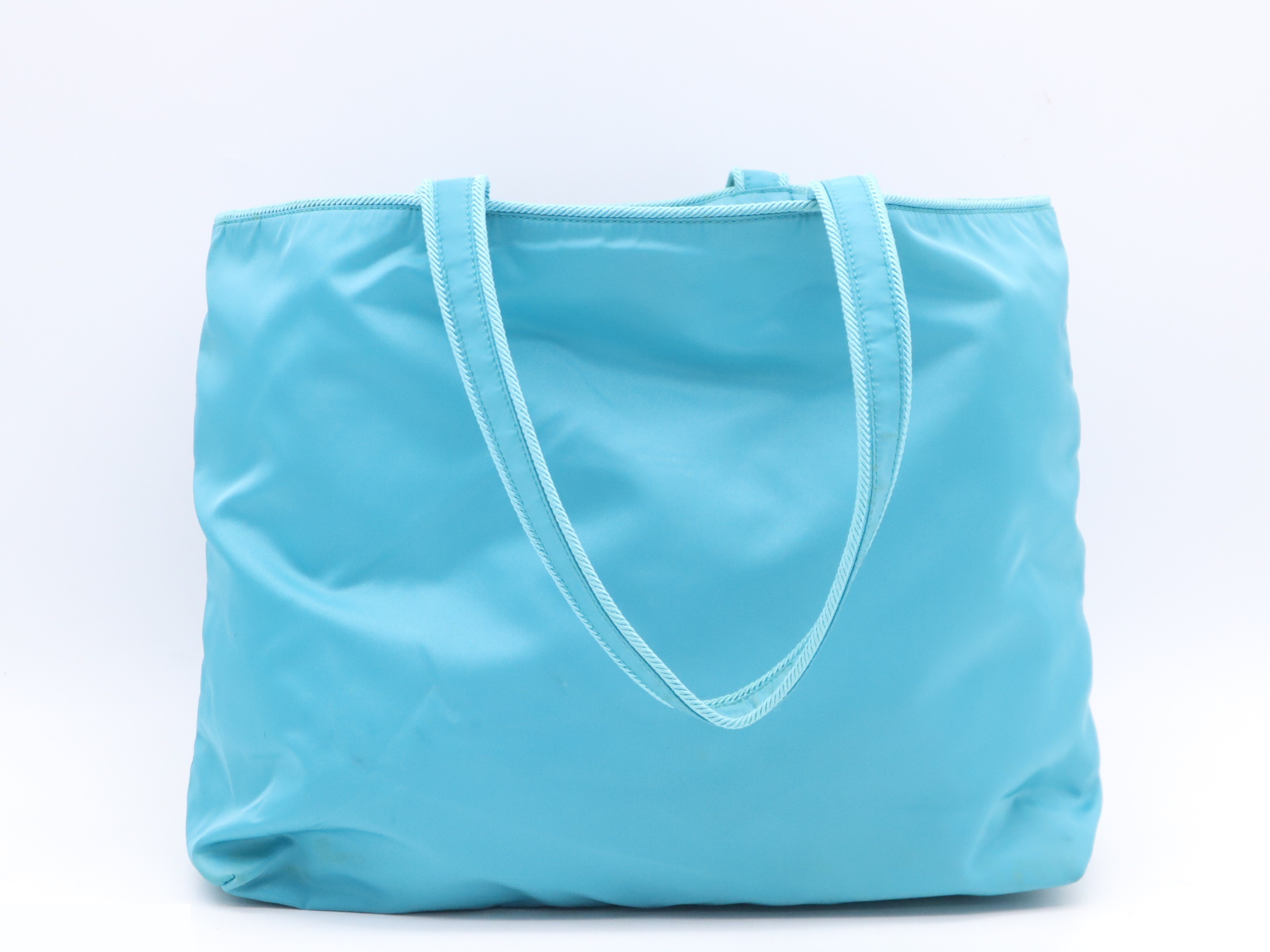 Nylon ribbon tote bag, turquoise, with guarantee card. — view 2
