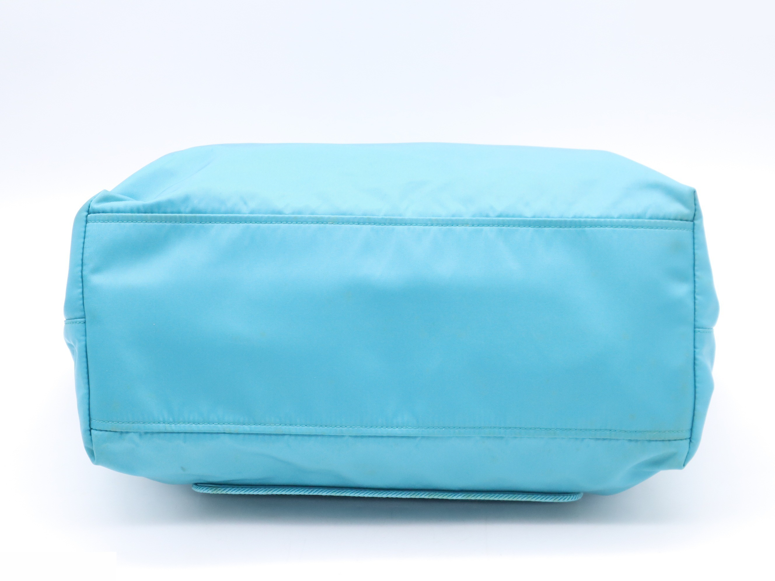 Nylon ribbon tote bag, turquoise, with guarantee card. — view 4