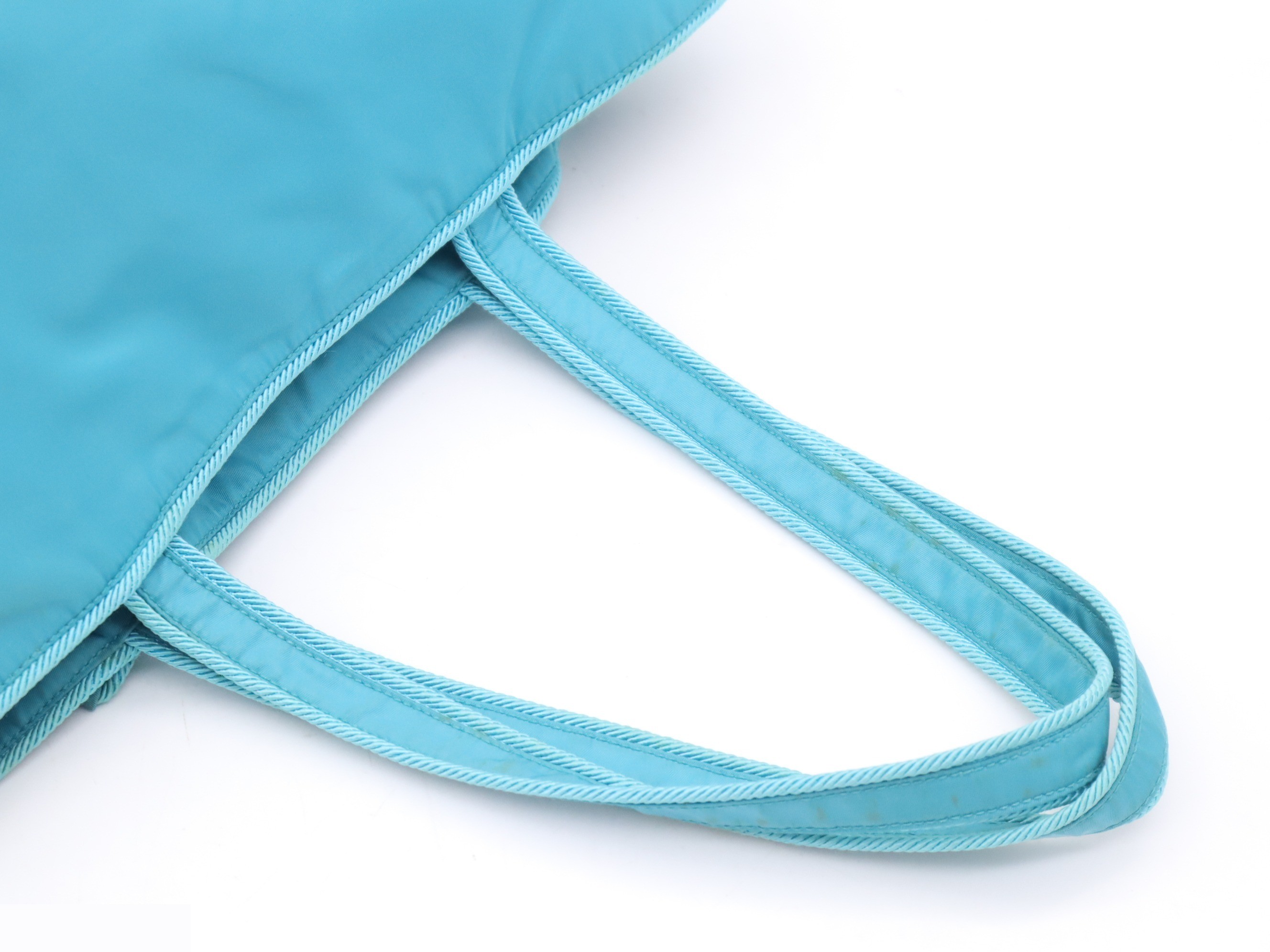 Nylon ribbon tote bag, turquoise, with guarantee card. — view 6