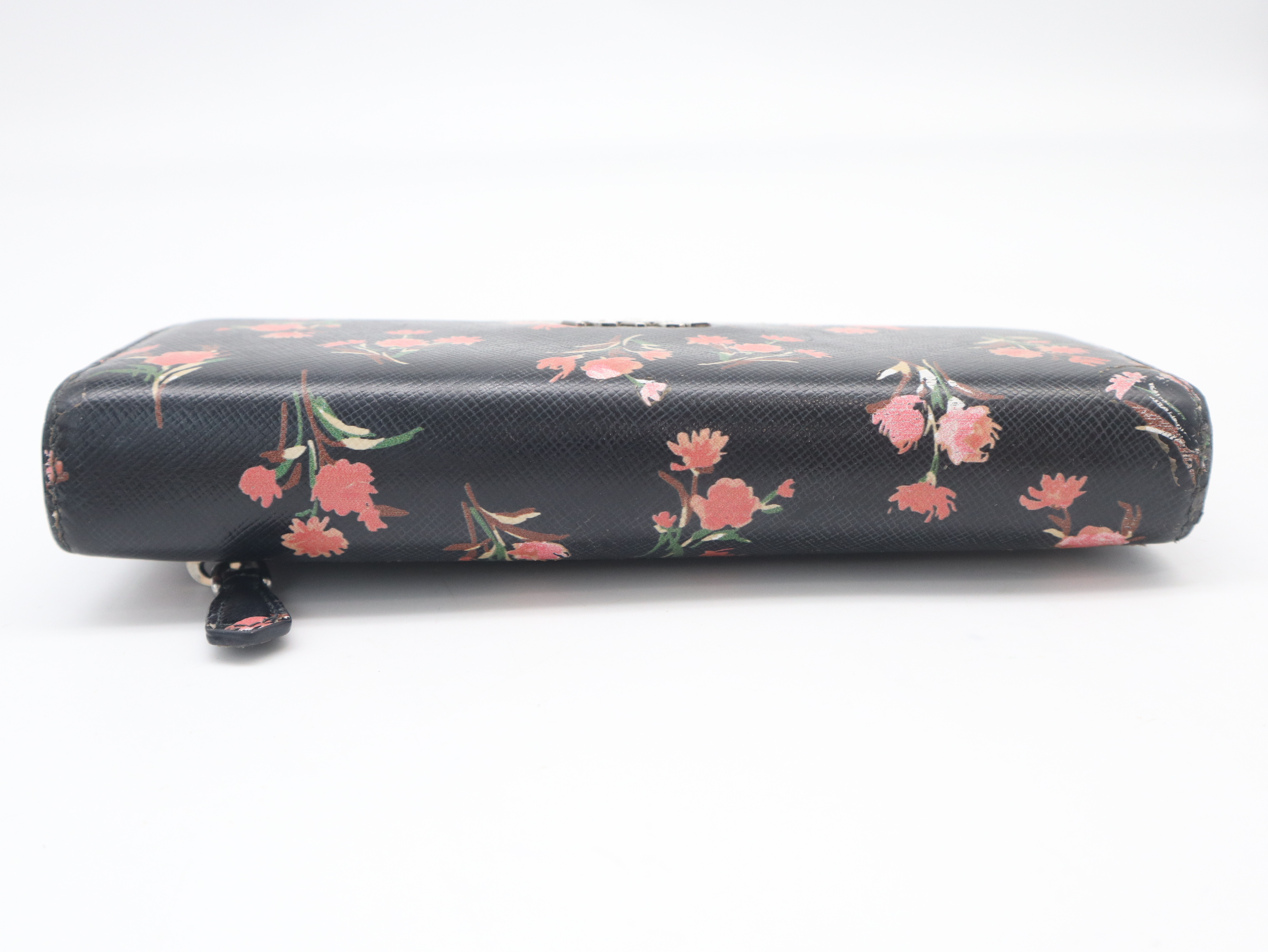 1MH132 Saffiano Leather Long Wallet, Floral Pattern, Black — view 3