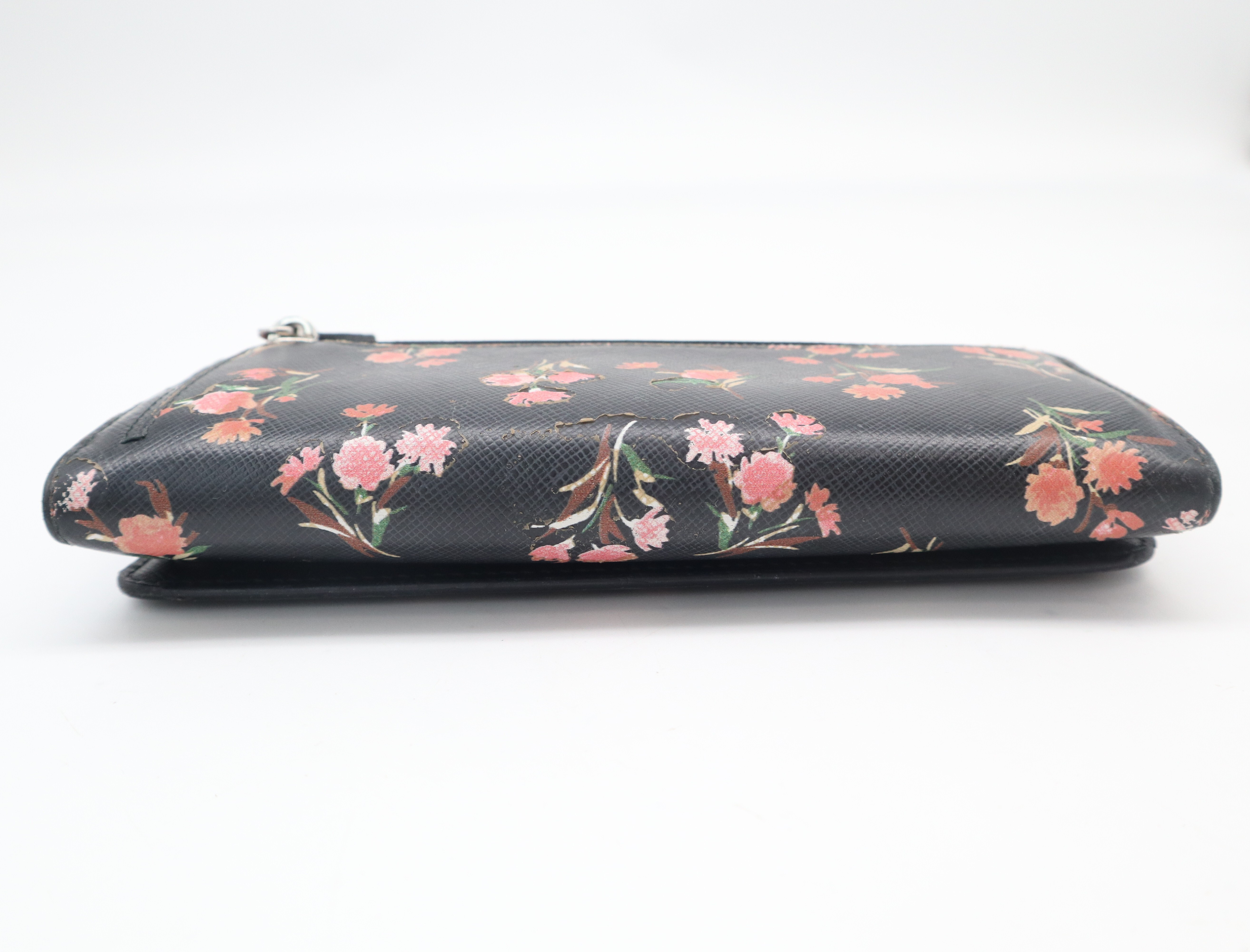 1MH132 Saffiano Leather Long Wallet, Floral Pattern, Black — view 4