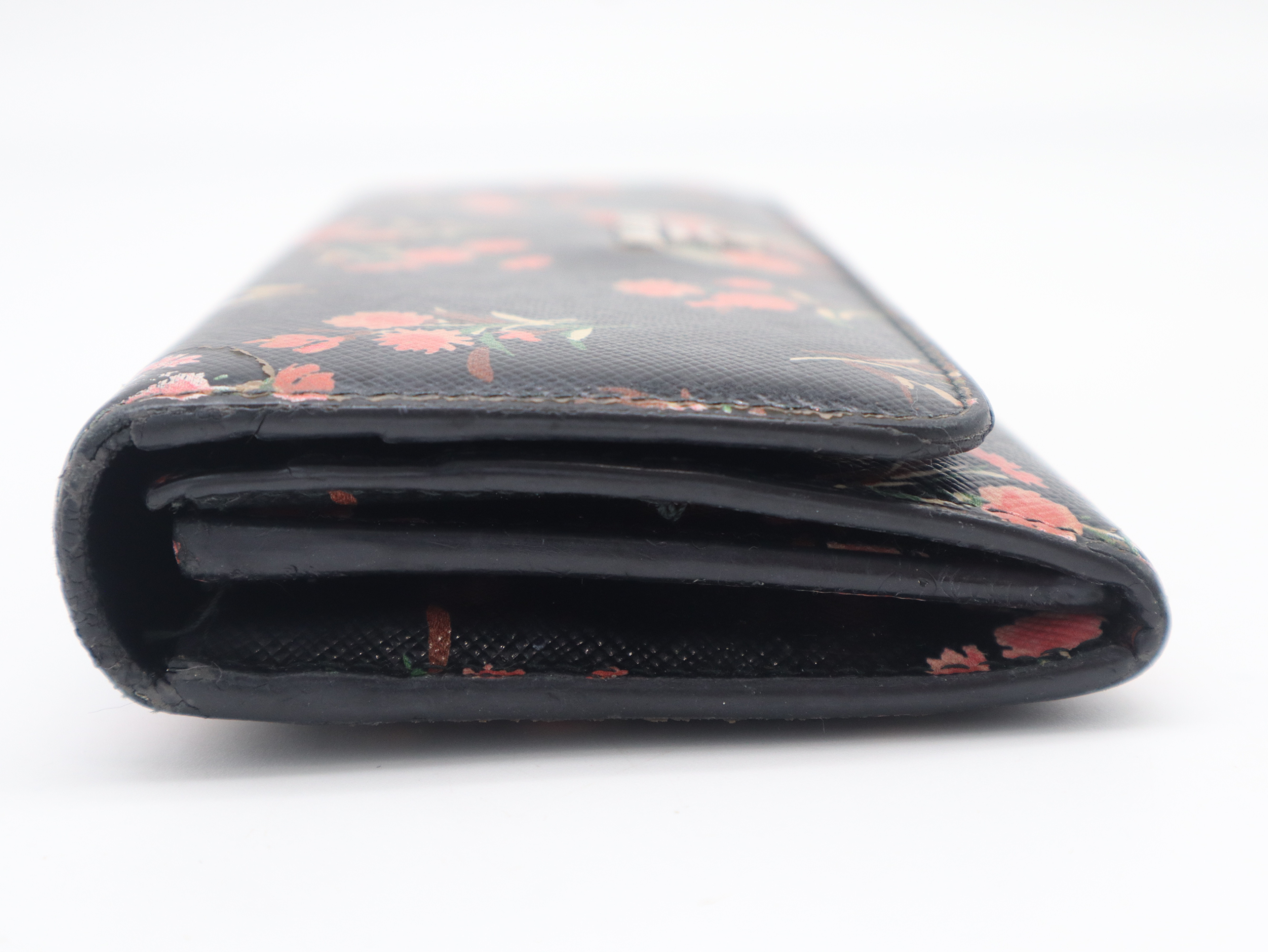 1MH132 Saffiano Leather Long Wallet, Floral Pattern, Black — view 5