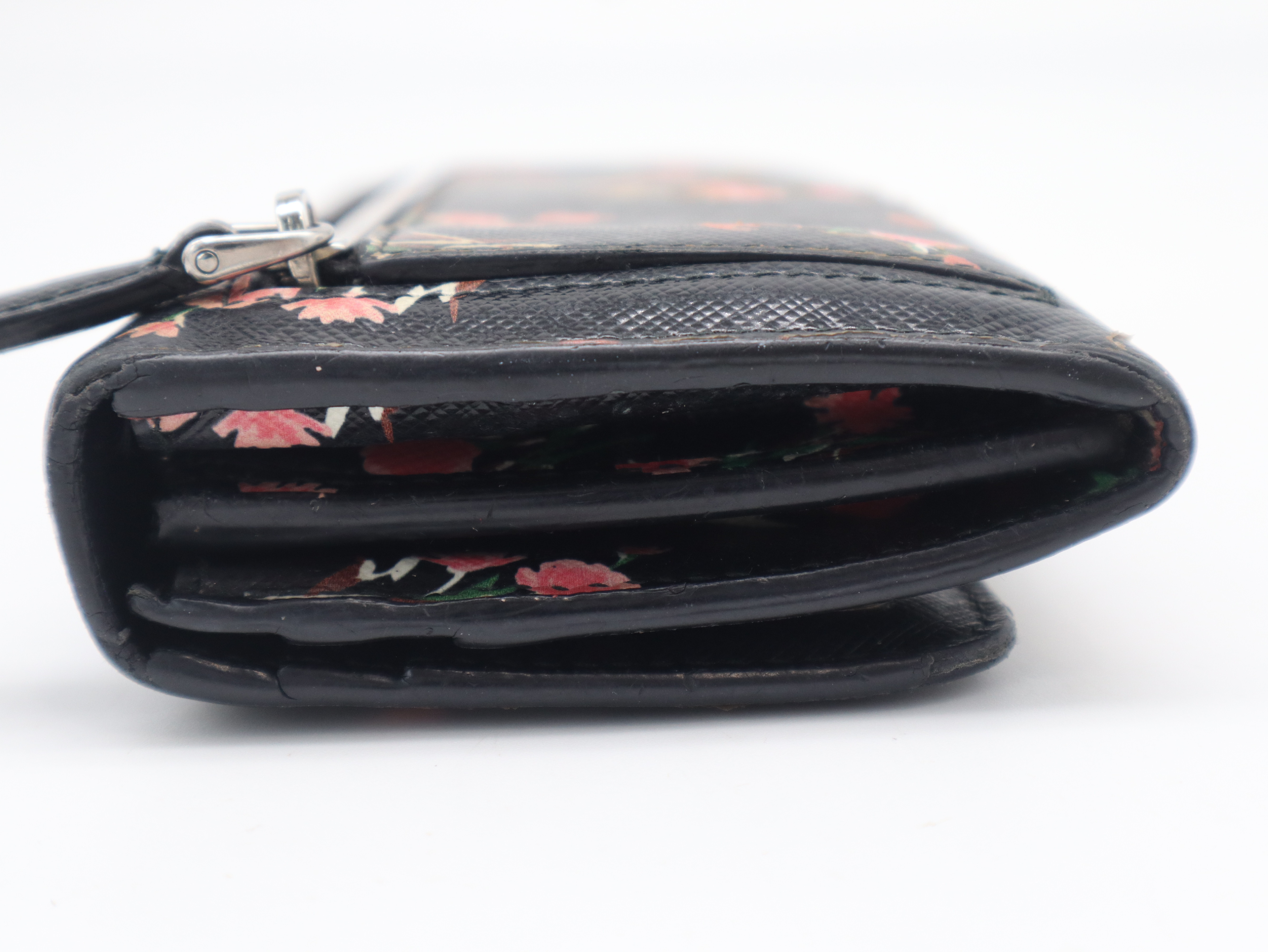1MH132 Saffiano Leather Long Wallet, Floral Pattern, Black — view 6