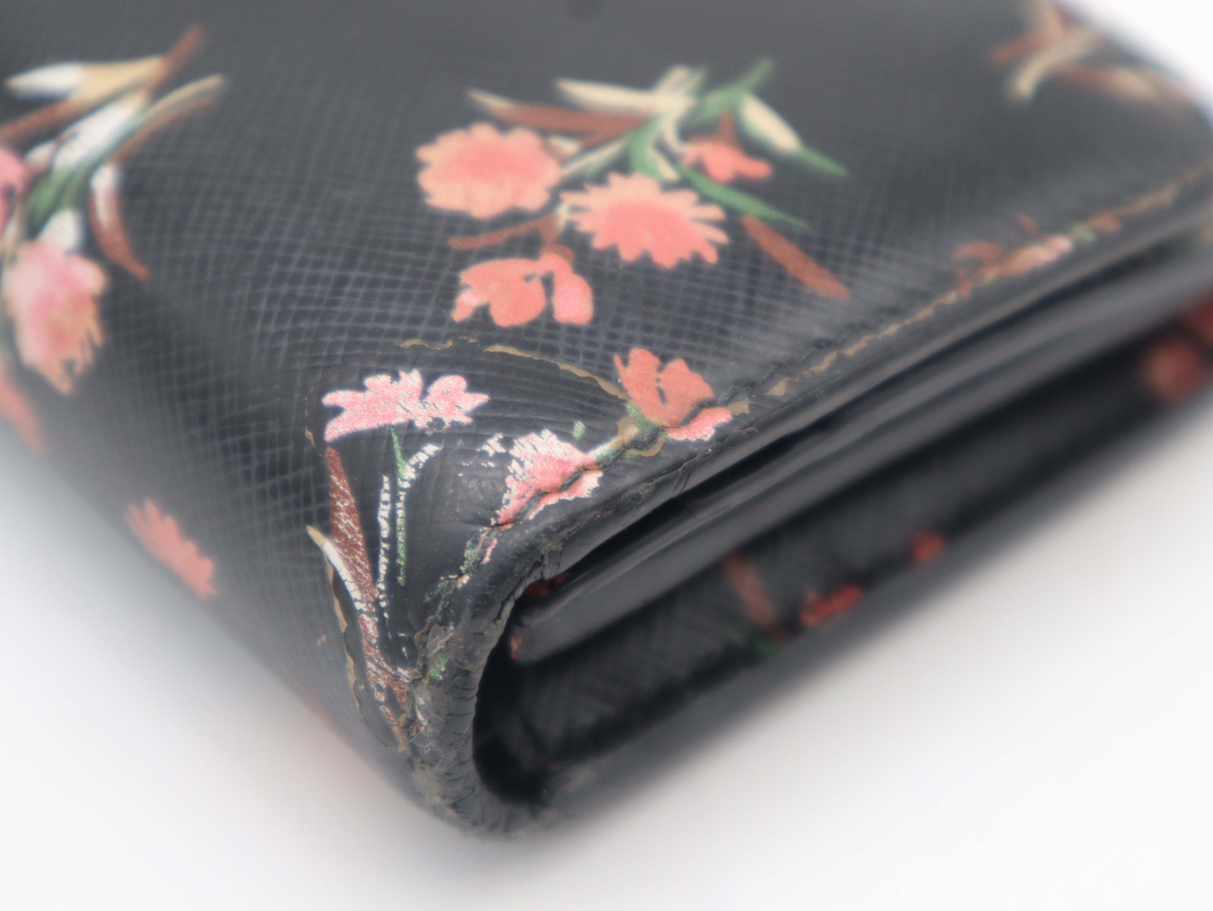1MH132 Saffiano Leather Long Wallet, Floral Pattern, Black — view 8