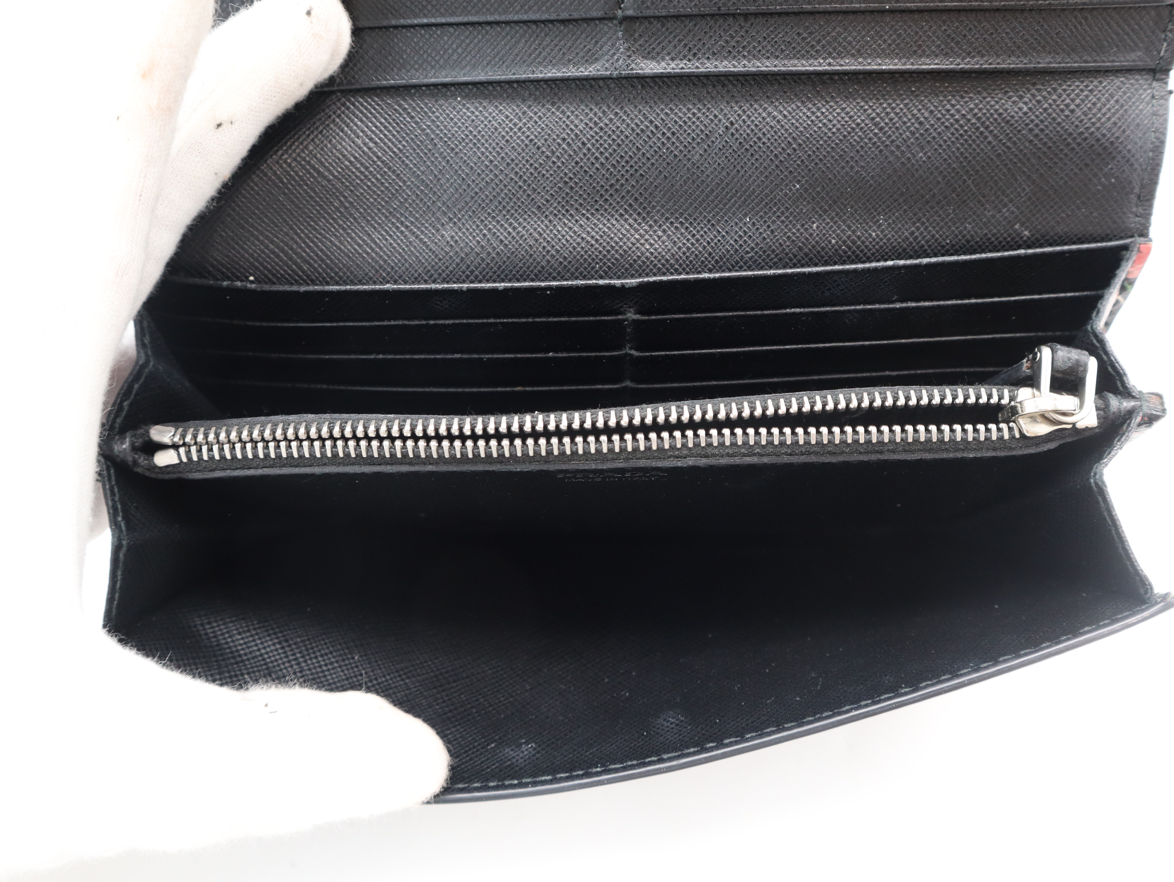 1MH132 Saffiano Leather Long Wallet, Floral Pattern, Black — view 10
