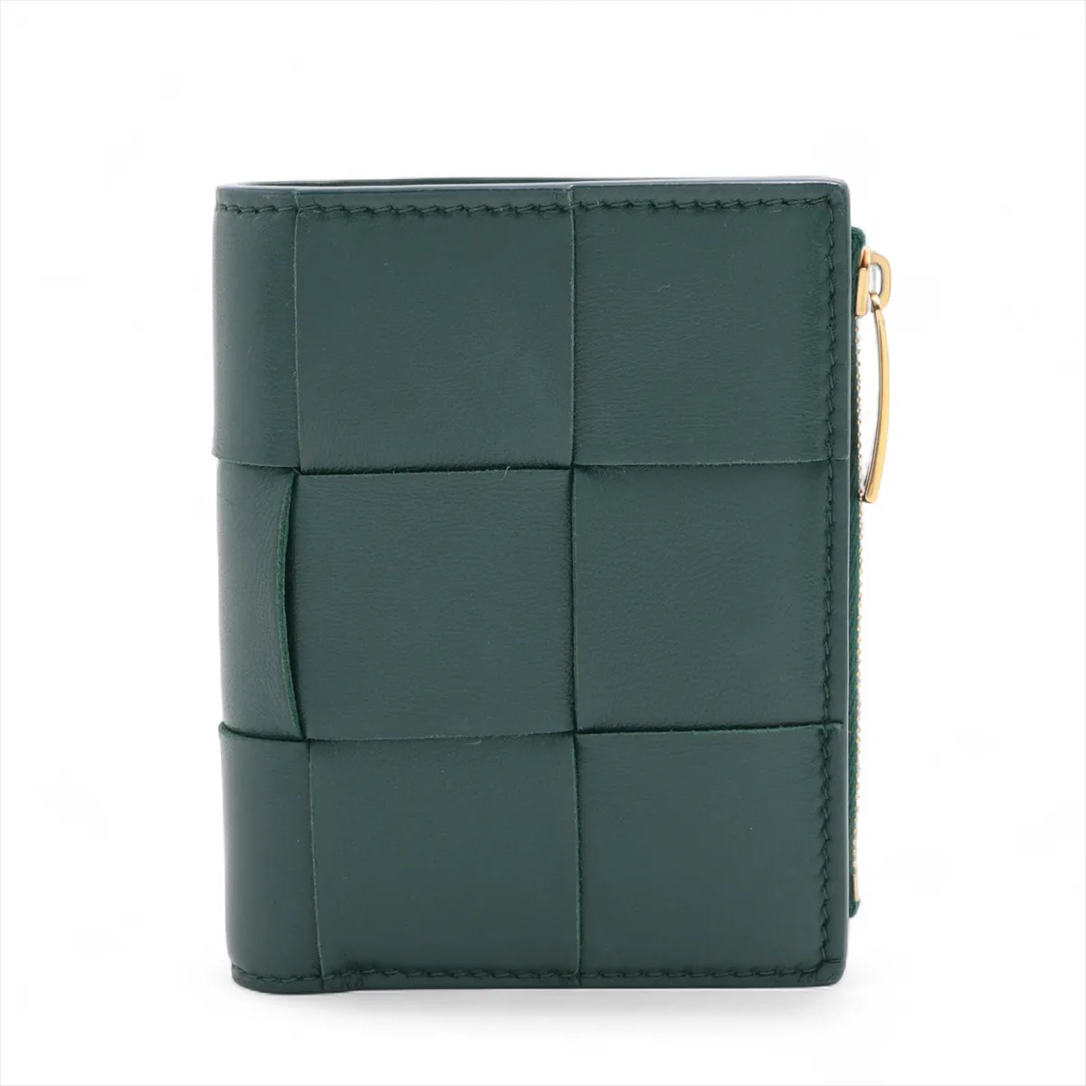 Maxi Intrecciato Cassette Leather Compact Wallet Green