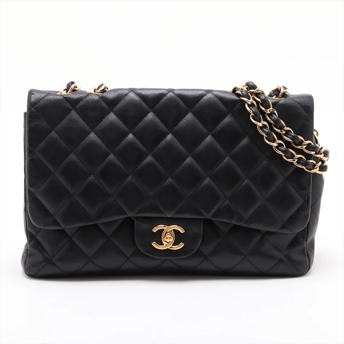 Large Matelassé 30 Lambskin Single Flap Double Chain Bag, Black with Gold Hardware, 17452081, Serial Number 17-series, A28600