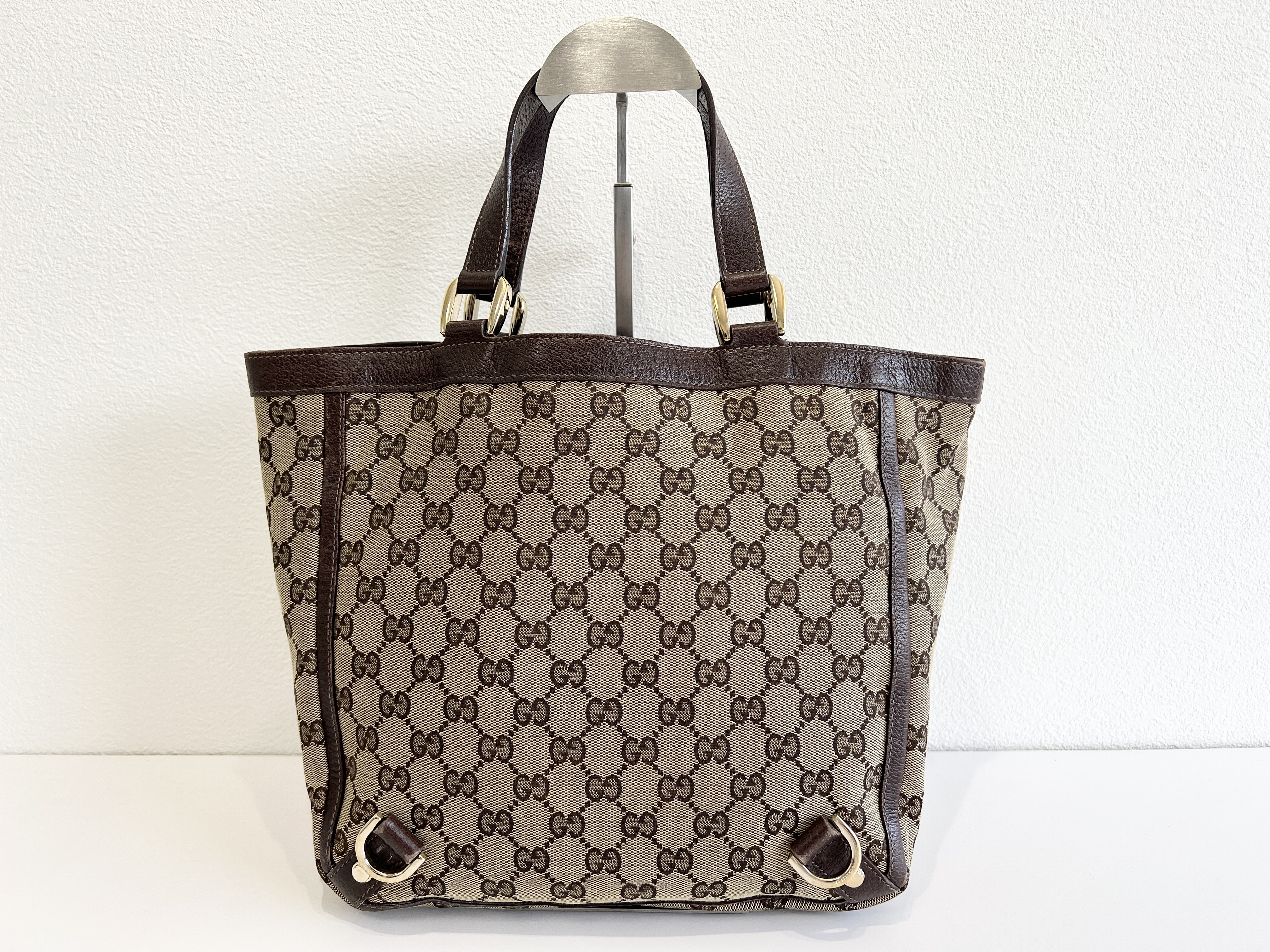 Abbey GG Logo Canvas Leather Handbag Tote Bag — view 2