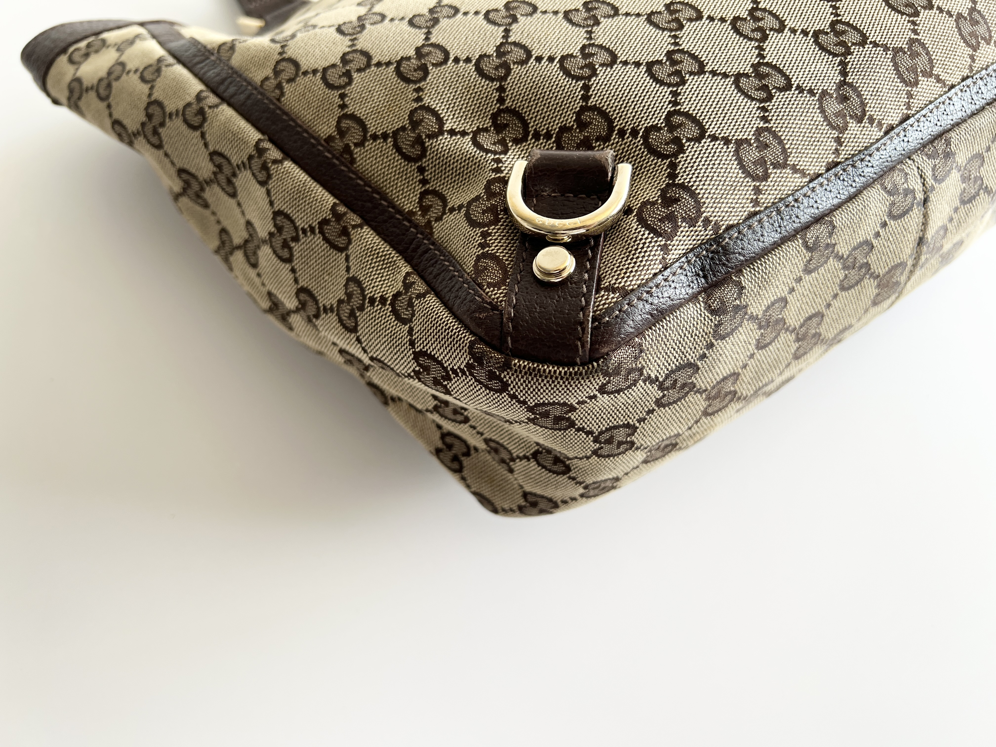 Abbey GG Logo Canvas Leather Handbag Tote Bag — view 11