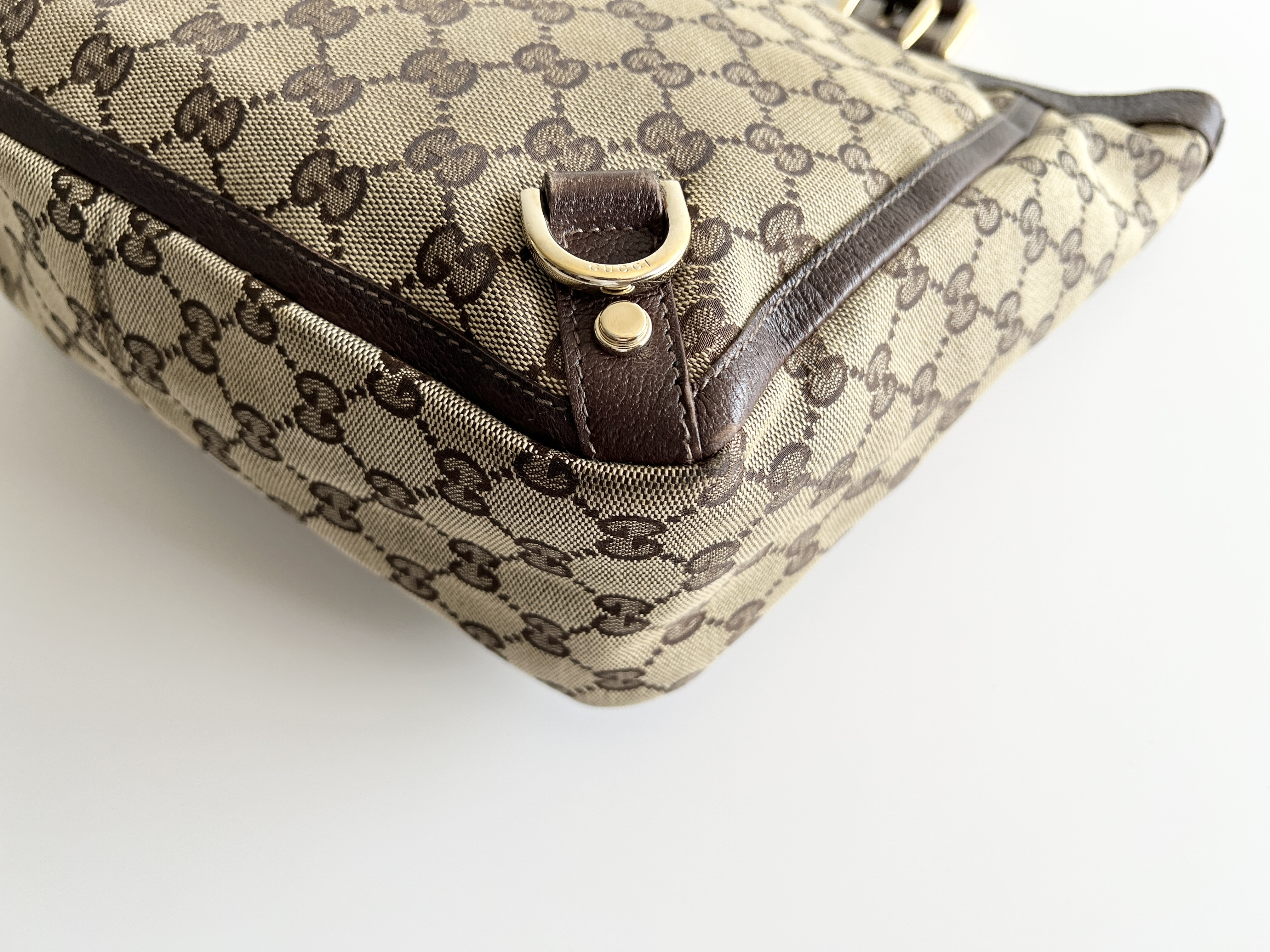 Abbey GG Logo Canvas Leather Handbag Tote Bag — view 12