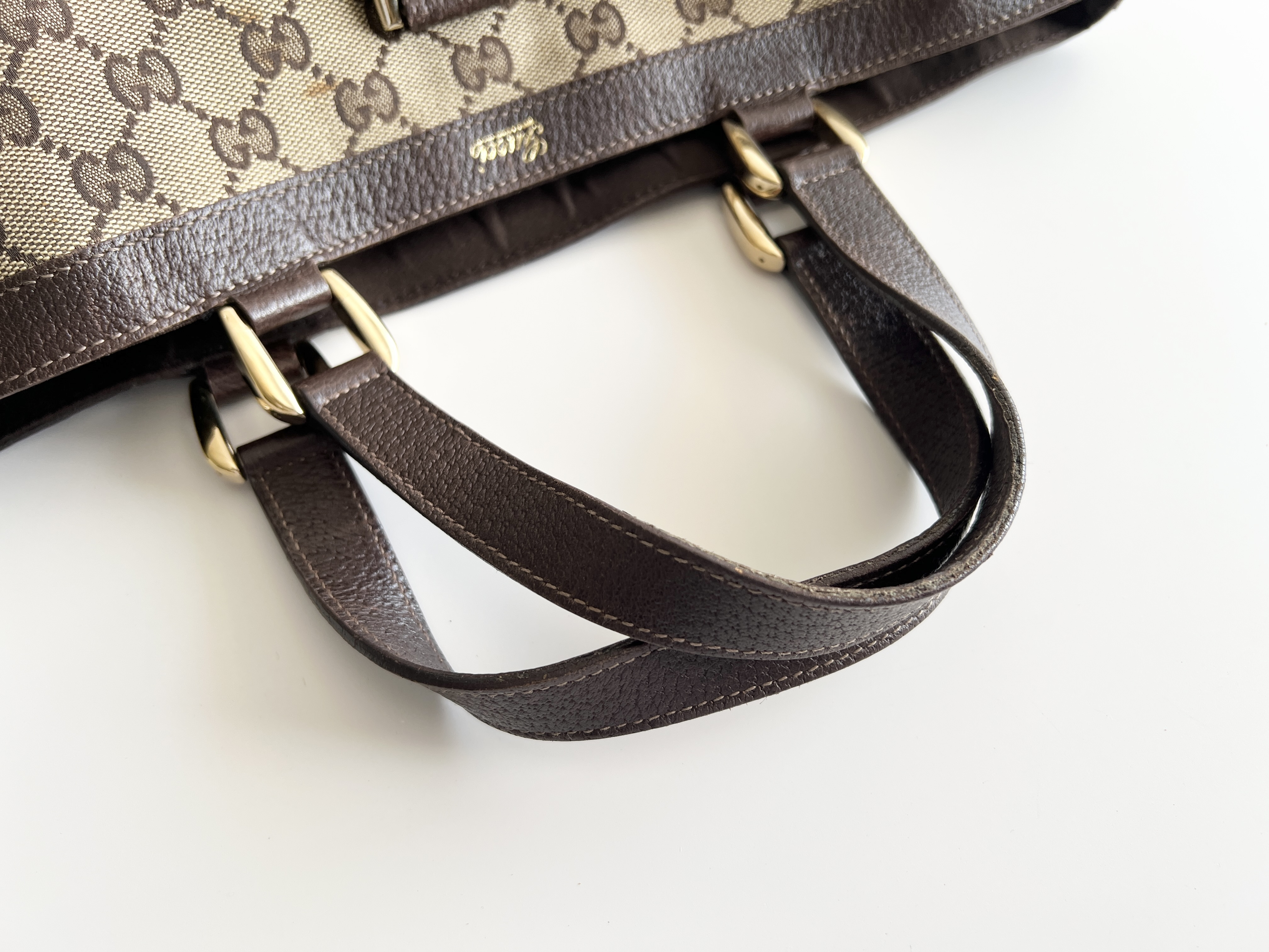 Abbey GG Logo Canvas Leather Handbag Tote Bag — view 3