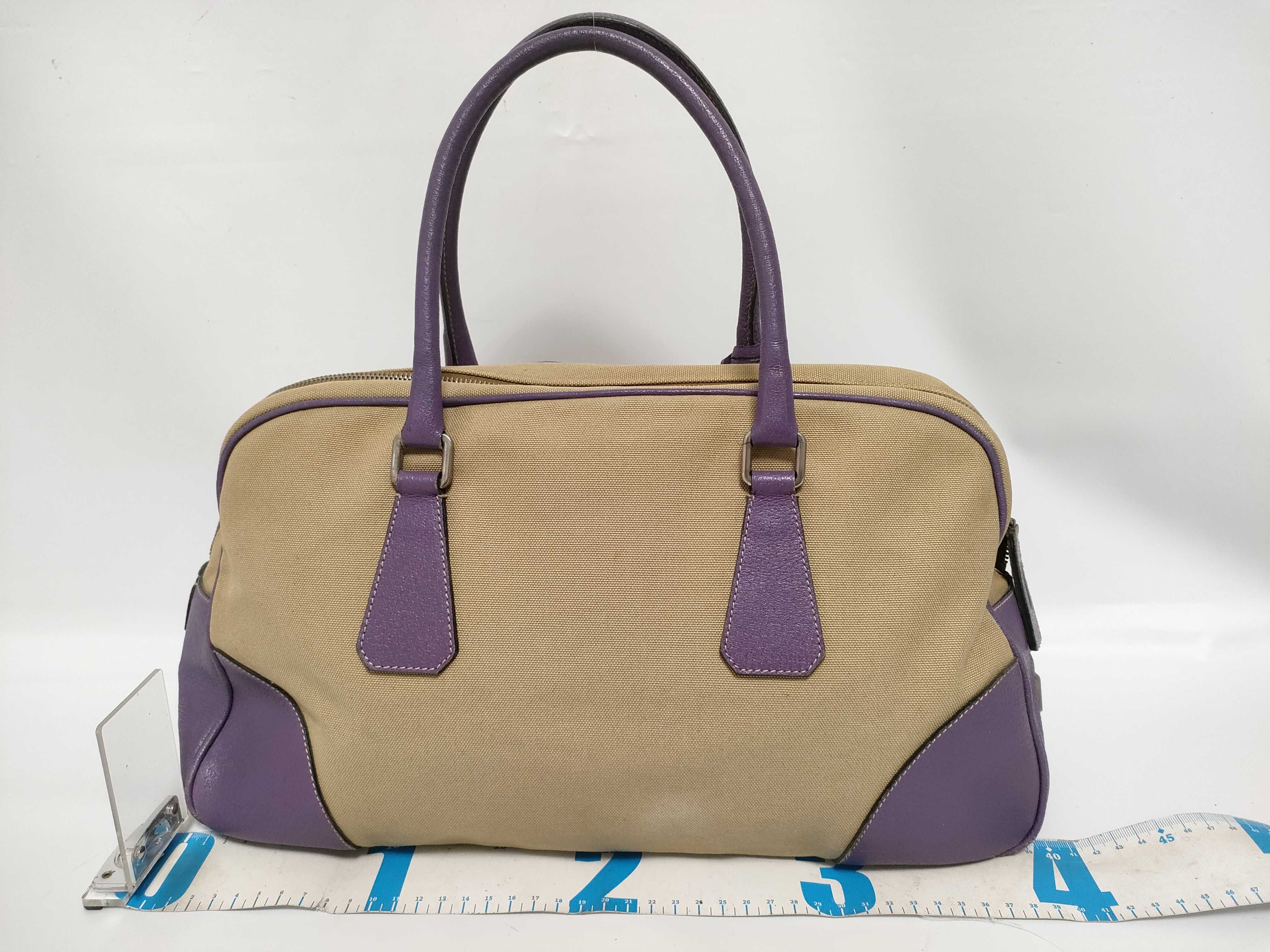 Canvas x Leather Handbag Purple x Beige Tote Bag — view 2