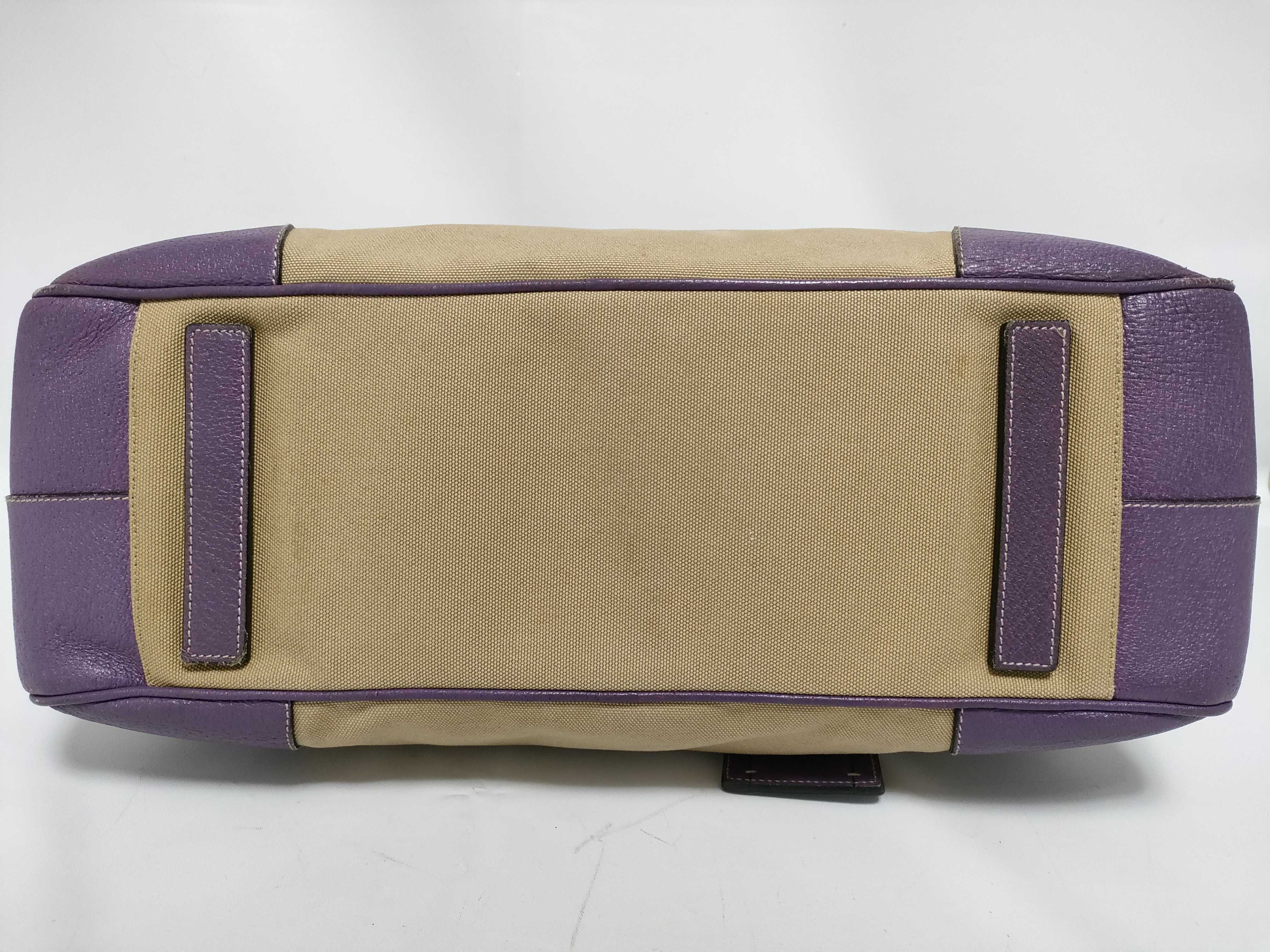 Canvas x Leather Handbag Purple x Beige Tote Bag — view 3