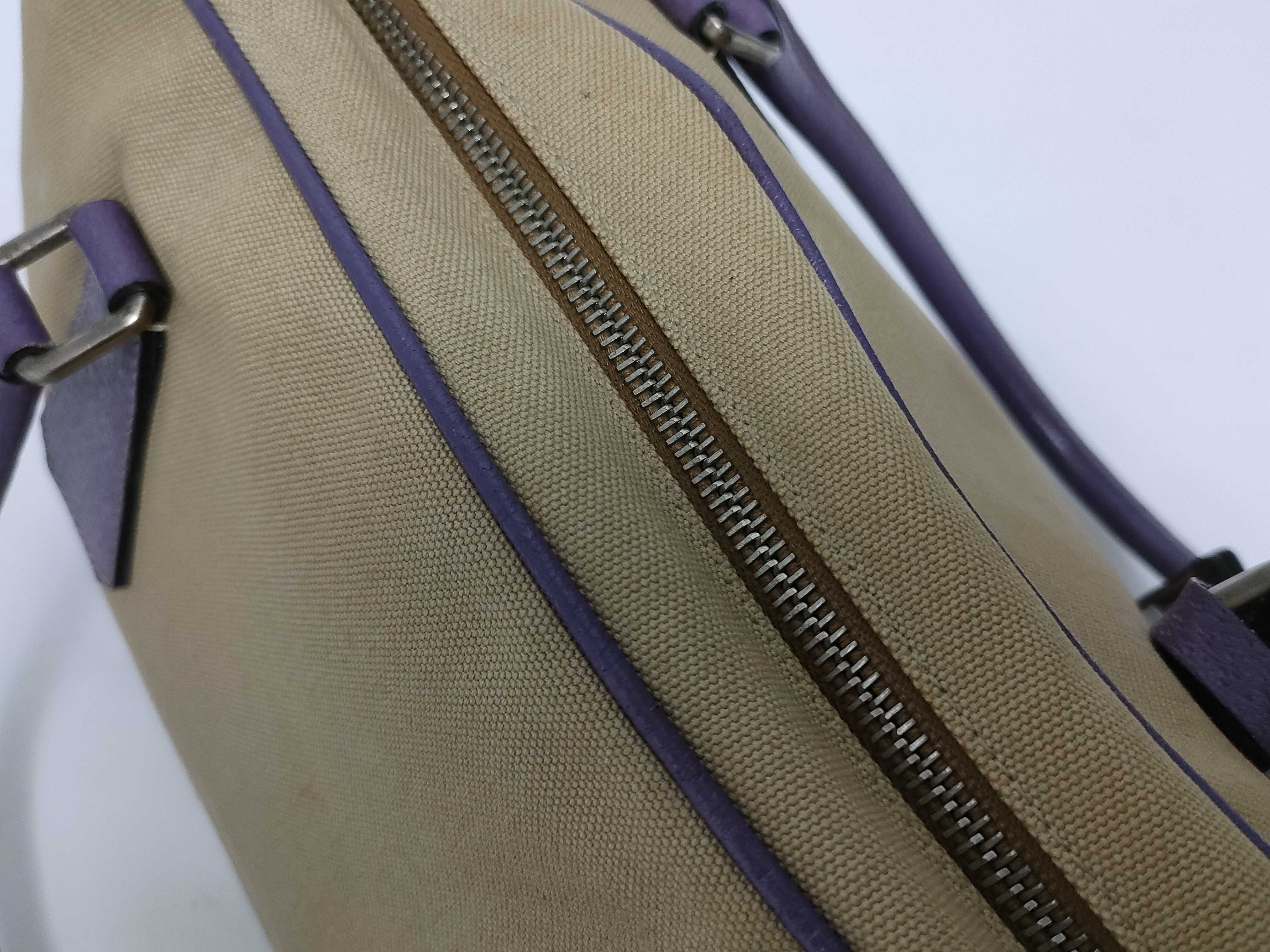 Canvas x Leather Handbag Purple x Beige Tote Bag — view 8