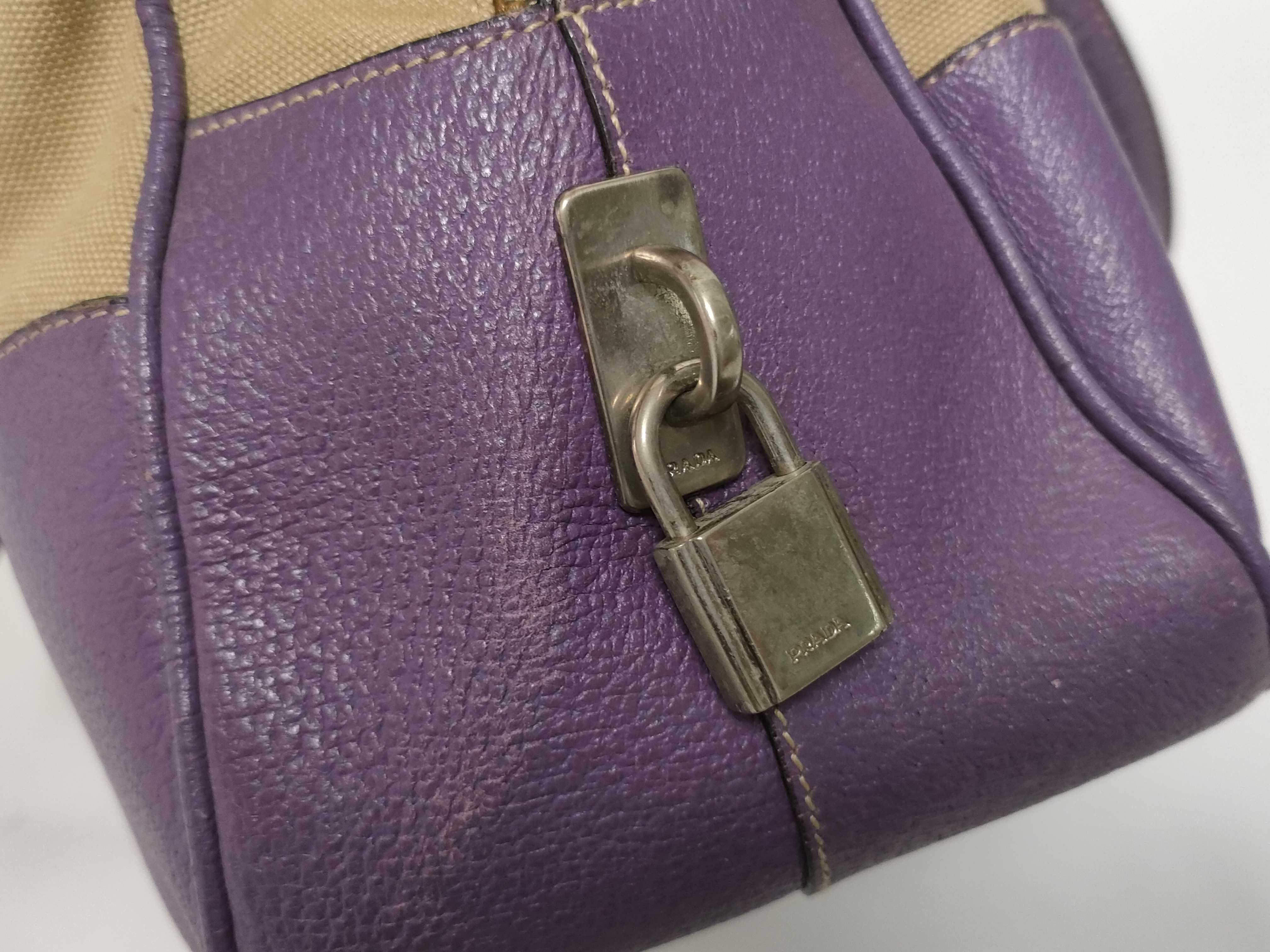 Canvas x Leather Handbag Purple x Beige Tote Bag — view 9