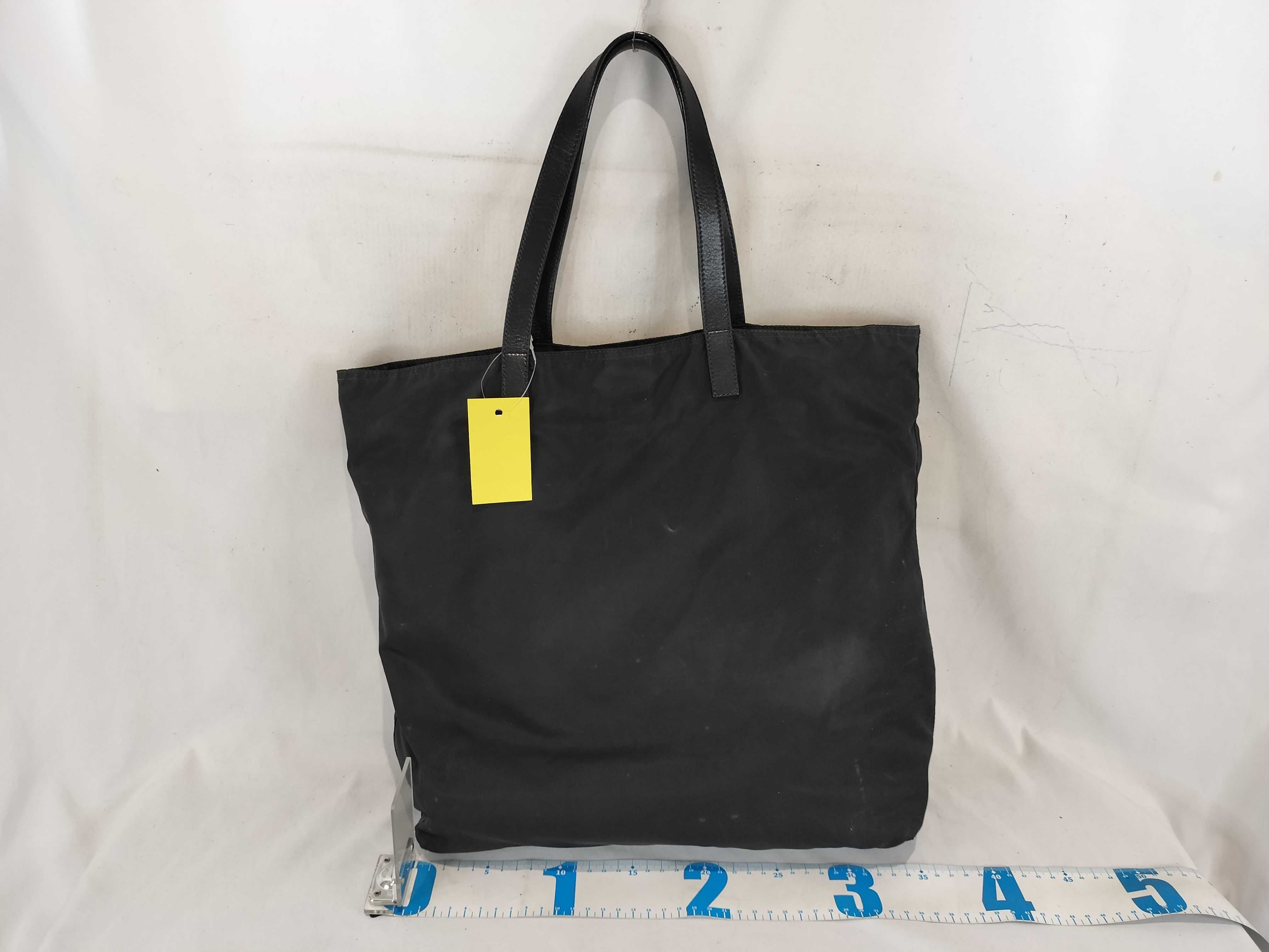 Nylon Handle Leather Tote Bag / Nero / Triangle Logo Handbag — view 2