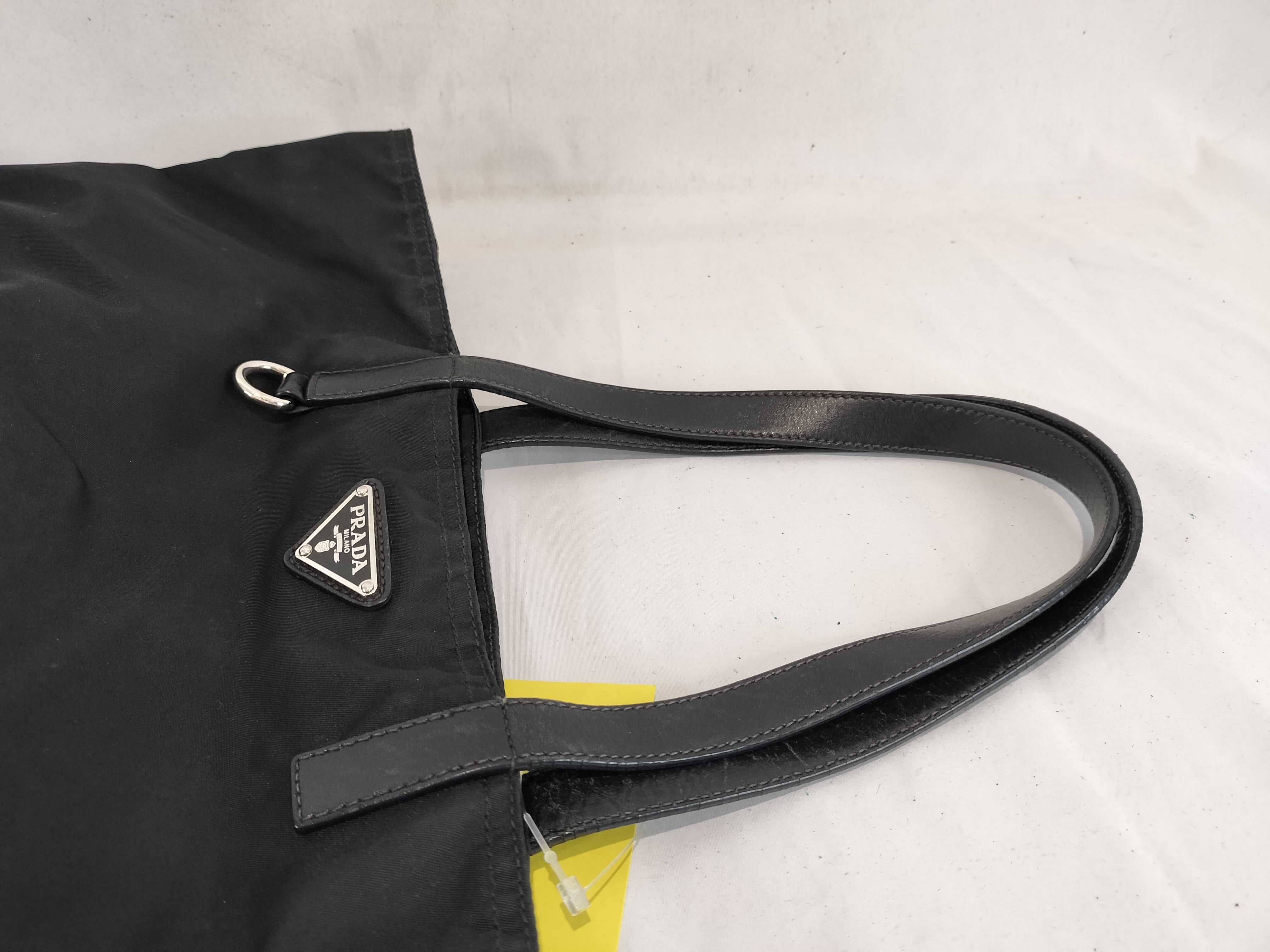 Nylon Handle Leather Tote Bag / Nero / Triangle Logo Handbag — view 3