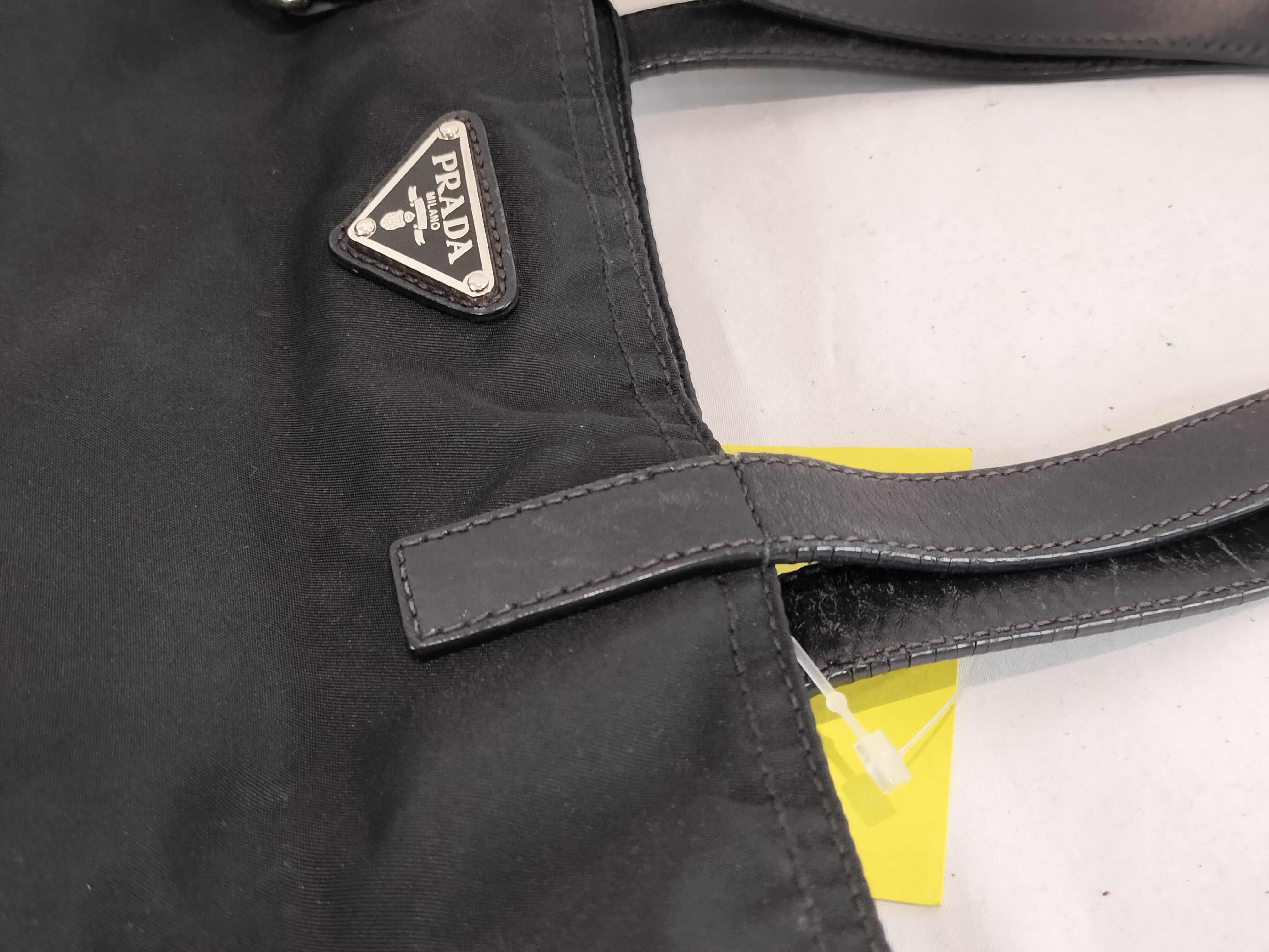 Nylon Handle Leather Tote Bag / Nero / Triangle Logo Handbag — view 5