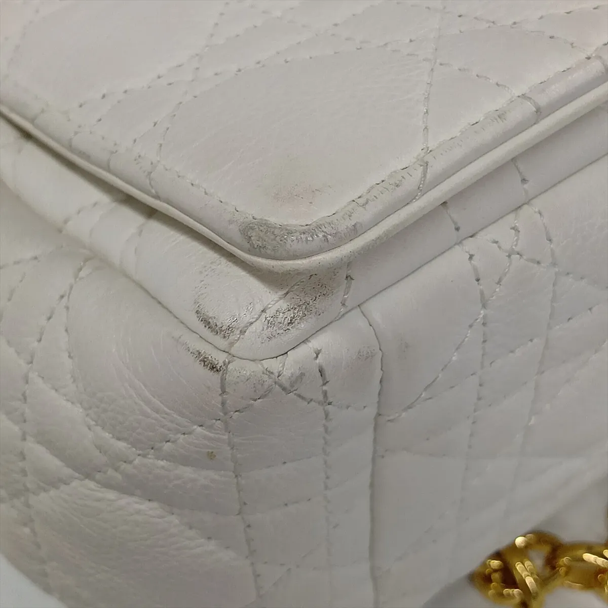 Cannage Caro Leather Chain Shoulder Bag, White — view 15