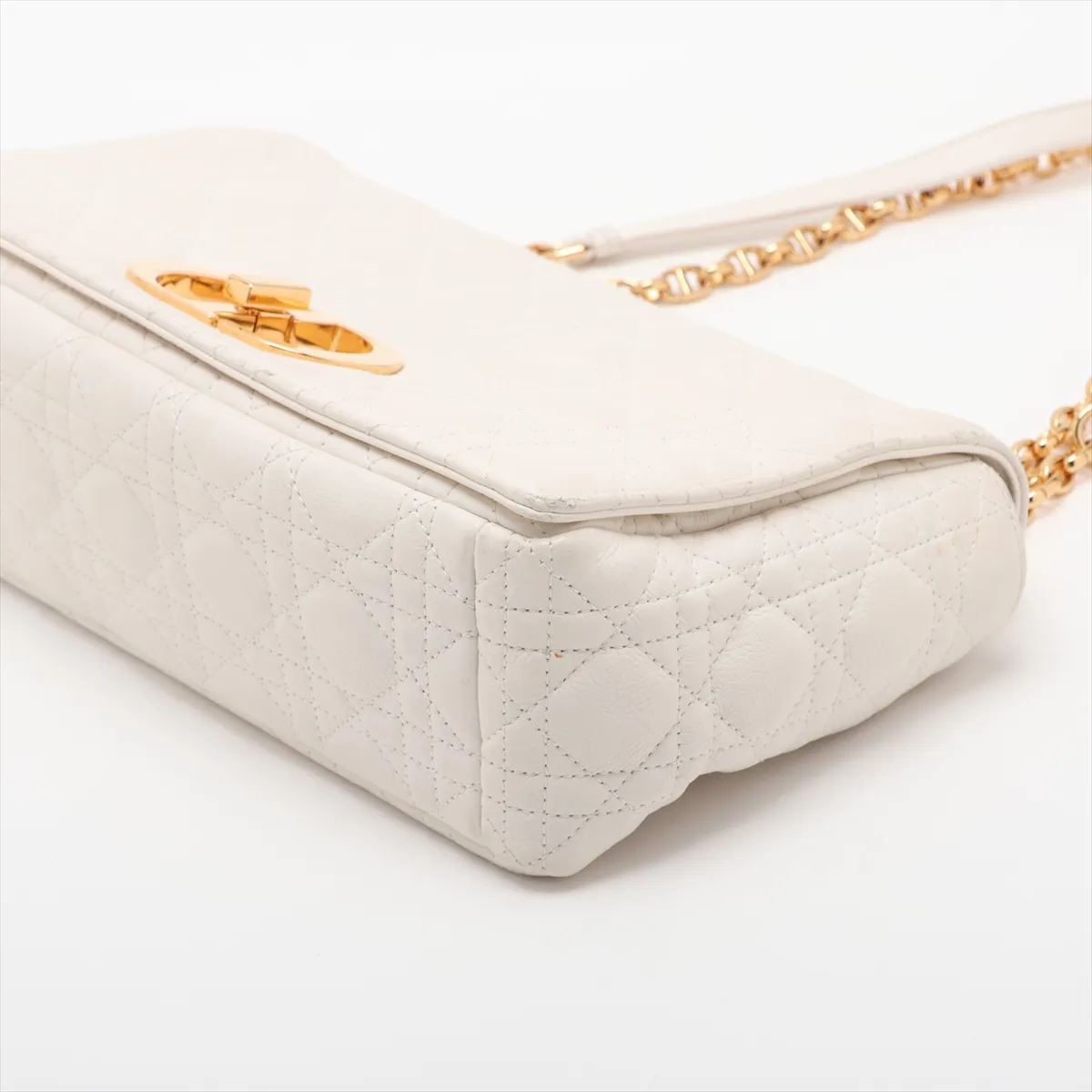 Cannage Caro Leather Chain Shoulder Bag, White — view 3