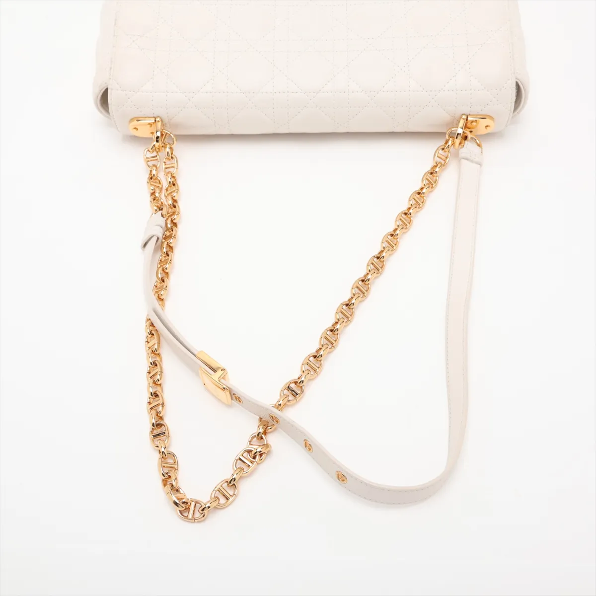 Cannage Caro Leather Chain Shoulder Bag, White — view 5