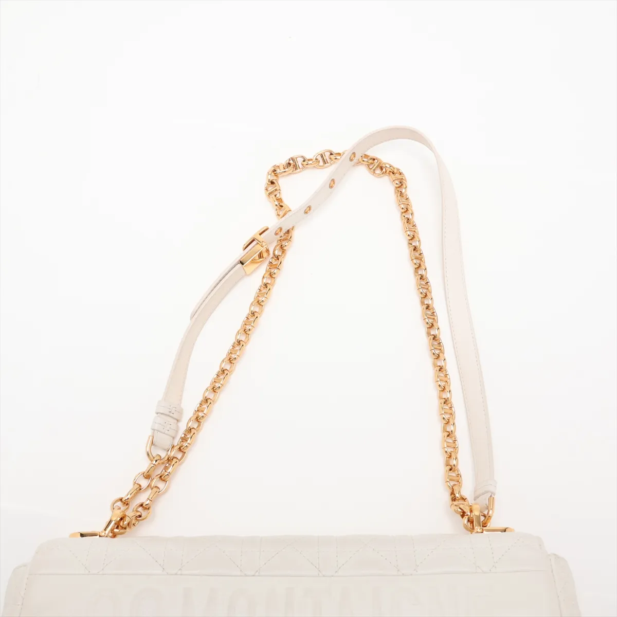 Cannage Caro Leather Chain Shoulder Bag, White — view 6